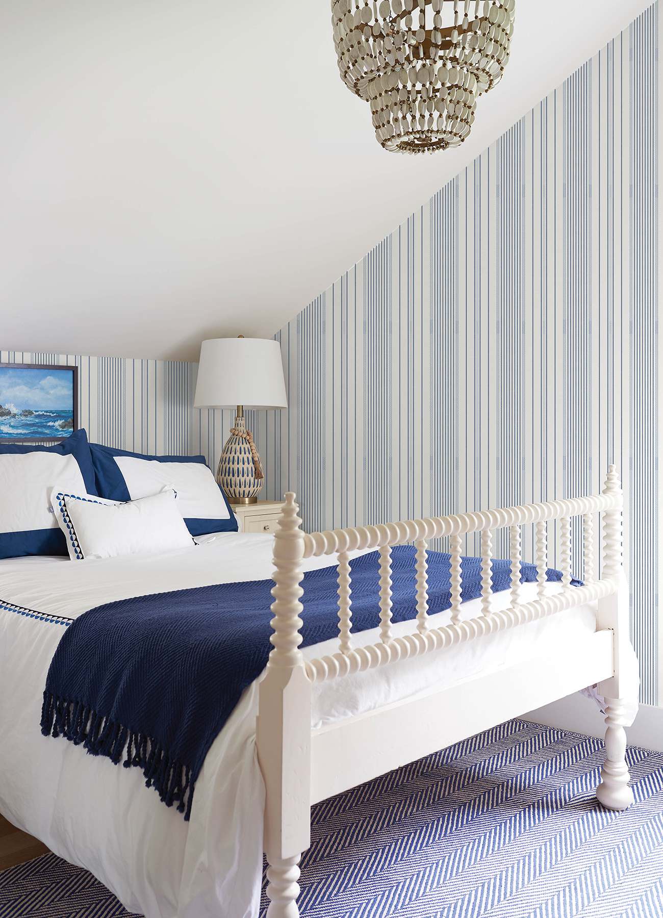 Navarres Stripe Blue Faux Linen Wallpaper