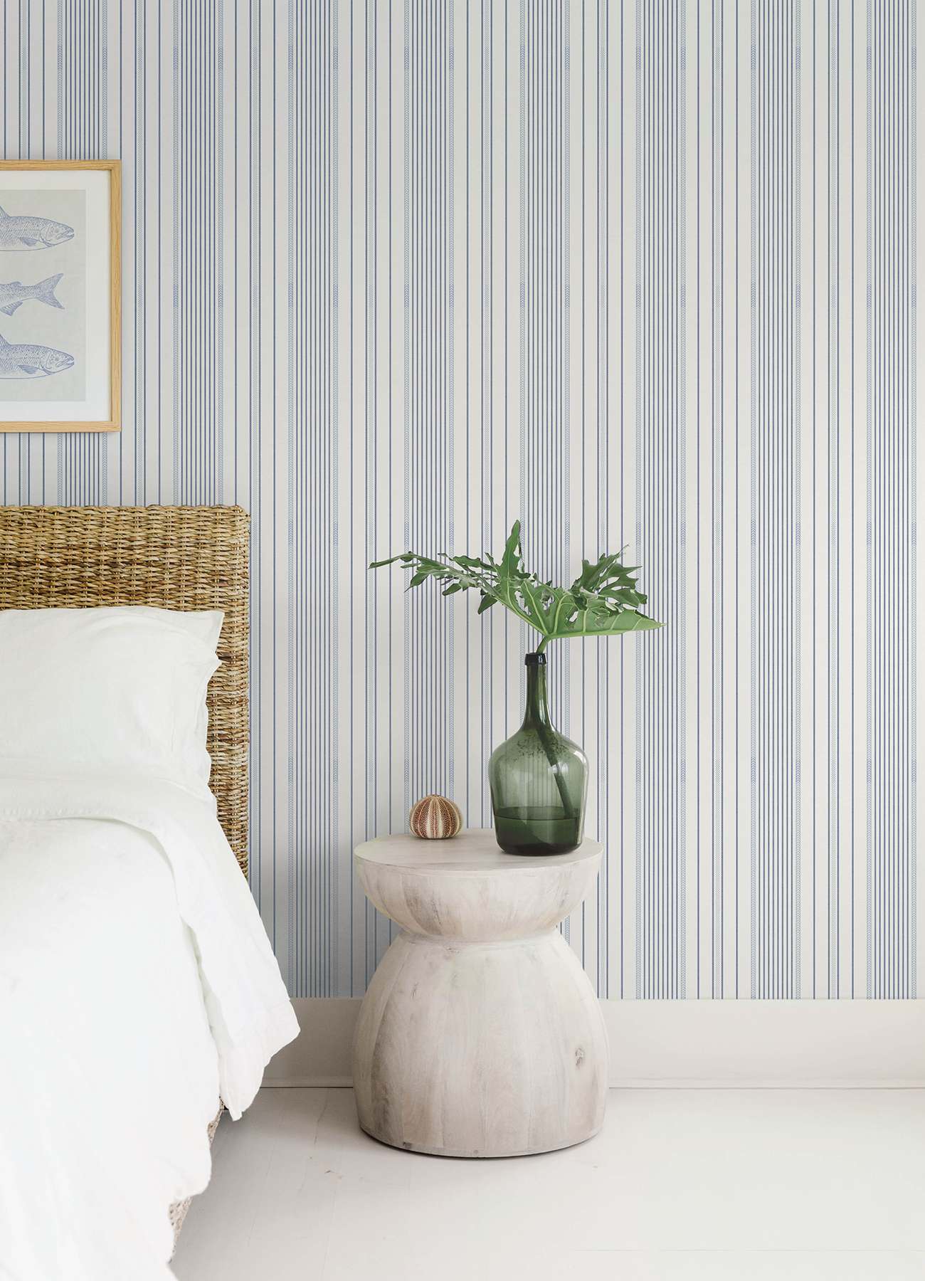 Navarres Stripe Blue Faux Linen Wallpaper
