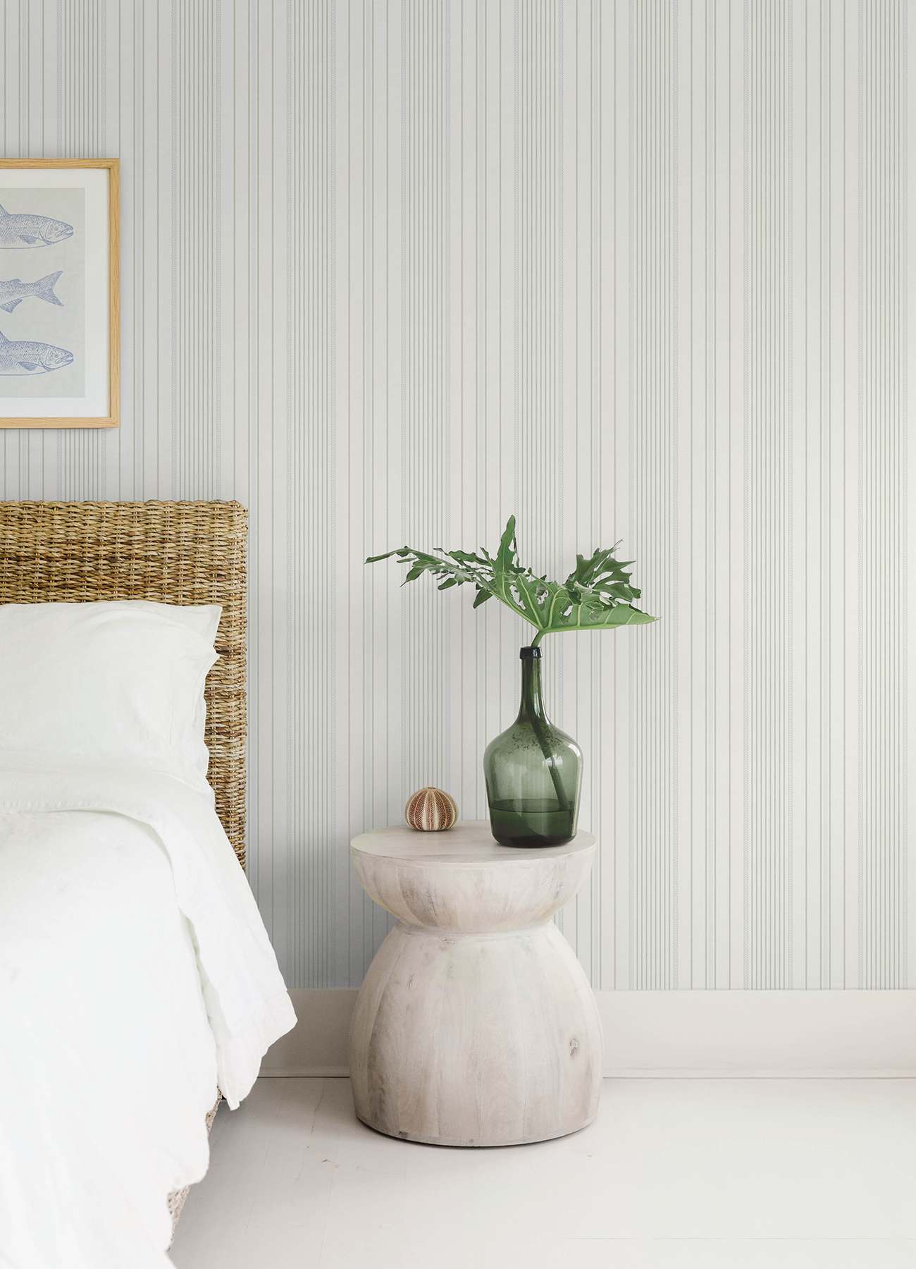 Navarres Stripe Light Green Faux Linen Wallpaper