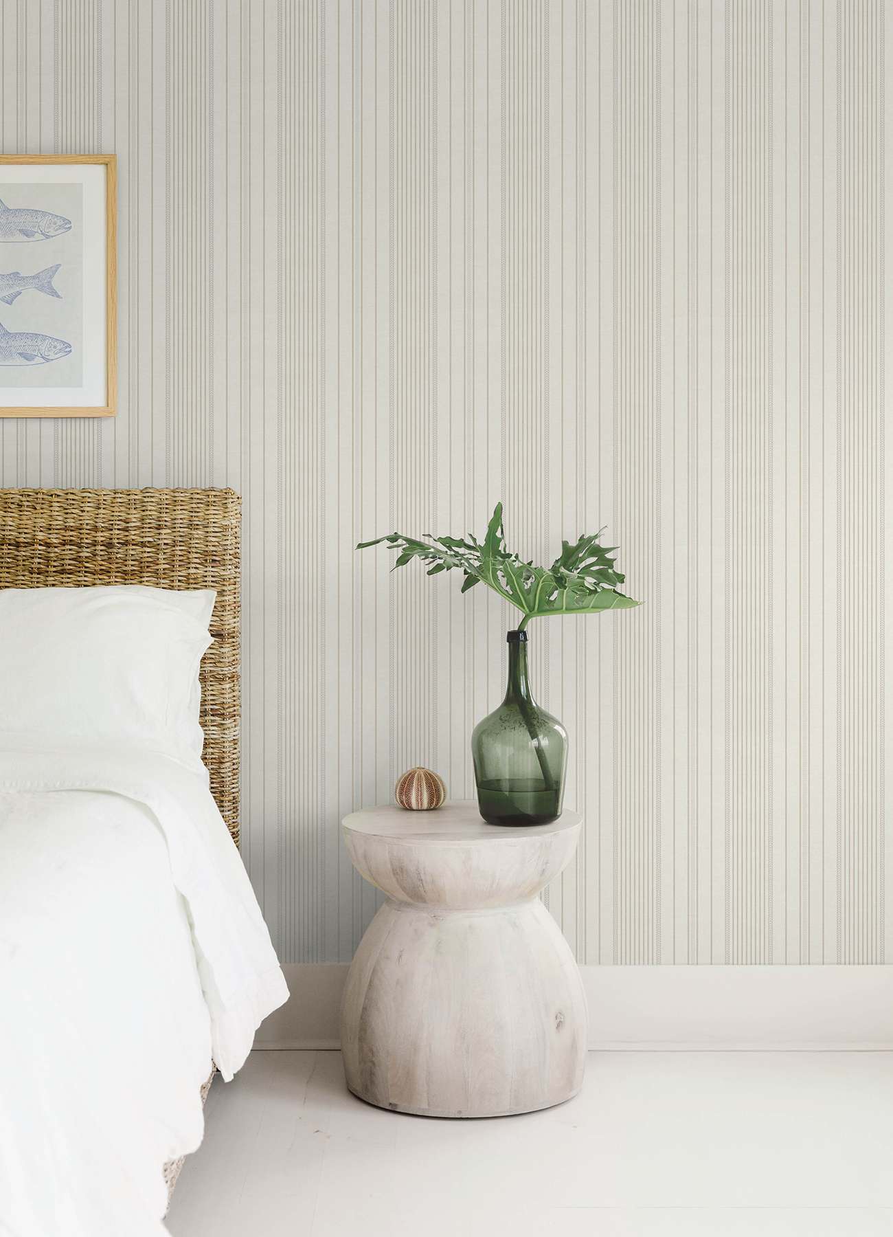 Navarres Stripe Neutral Faux Linen Wallpaper