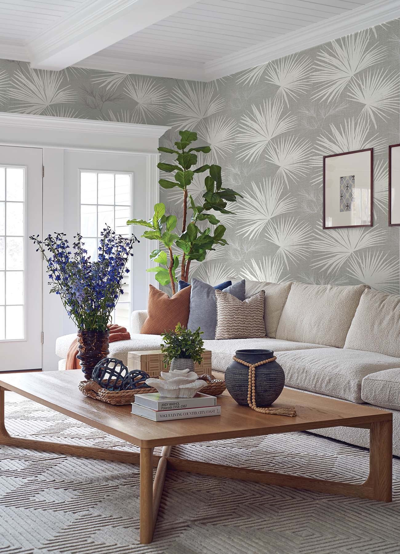 Hatteras Grey Palms Wallpaper