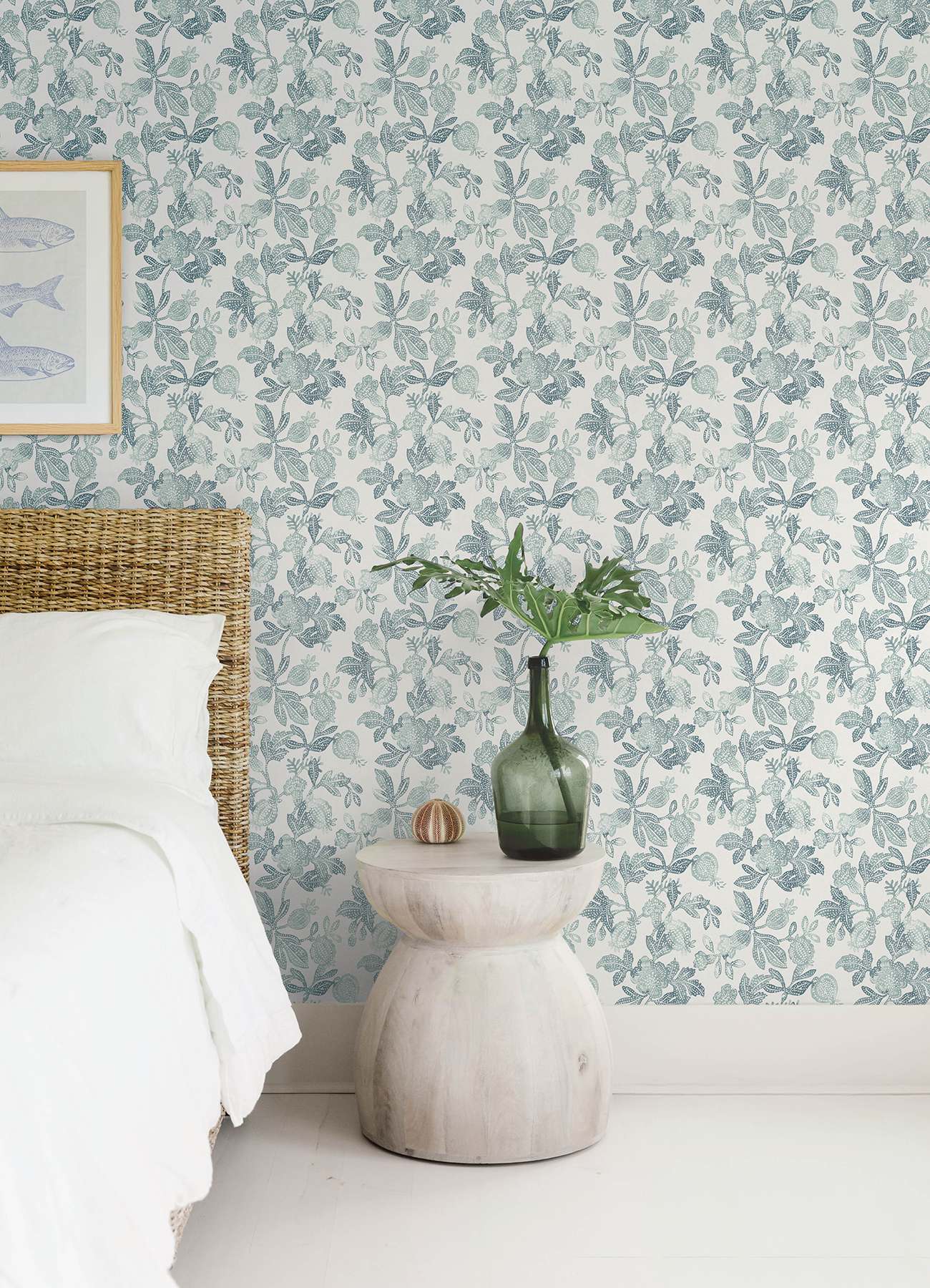 Beach Rose Teal Floral Fruits Wallpaper