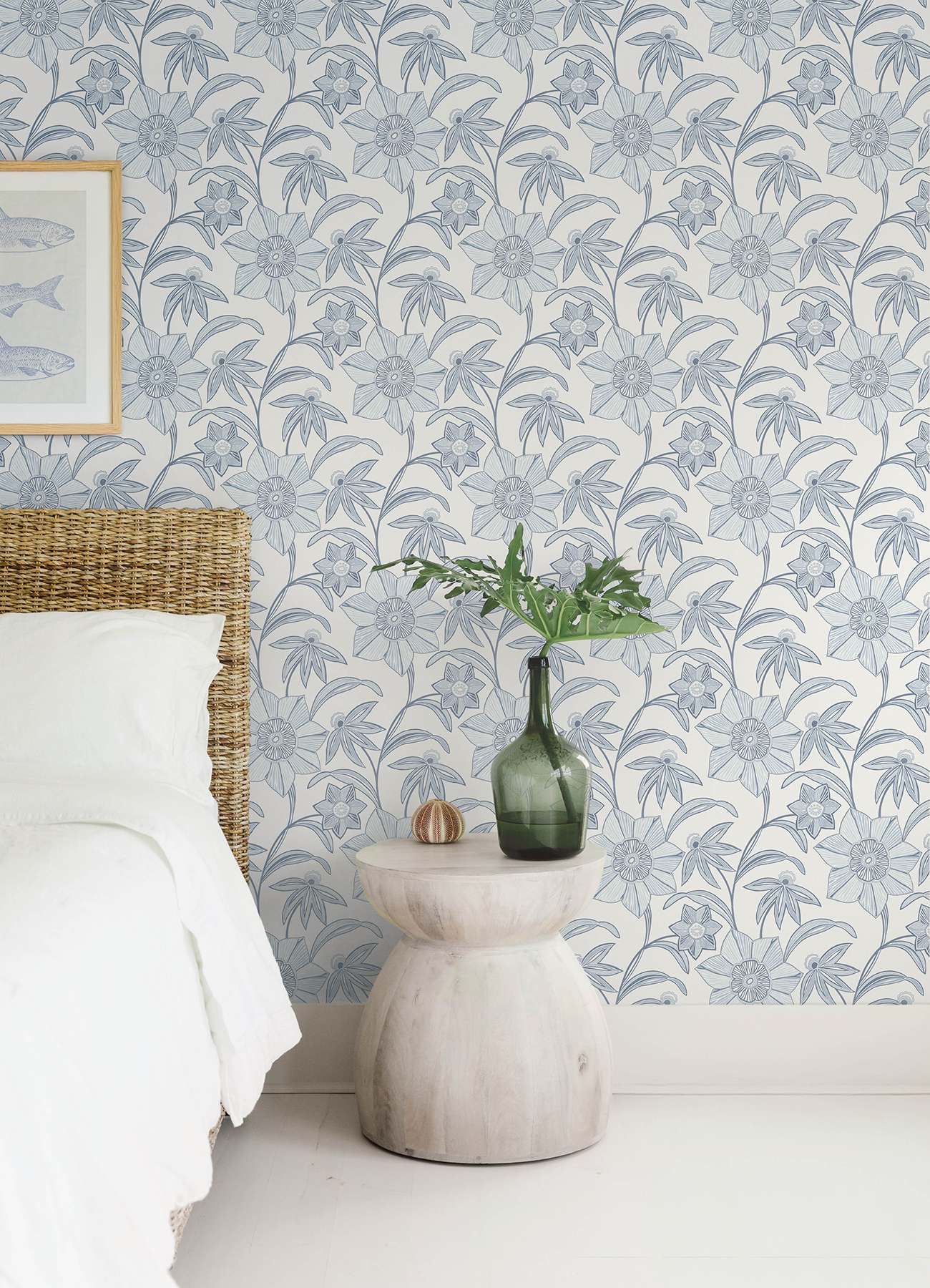 Star Flower Blue Floral Trail Wallpaper