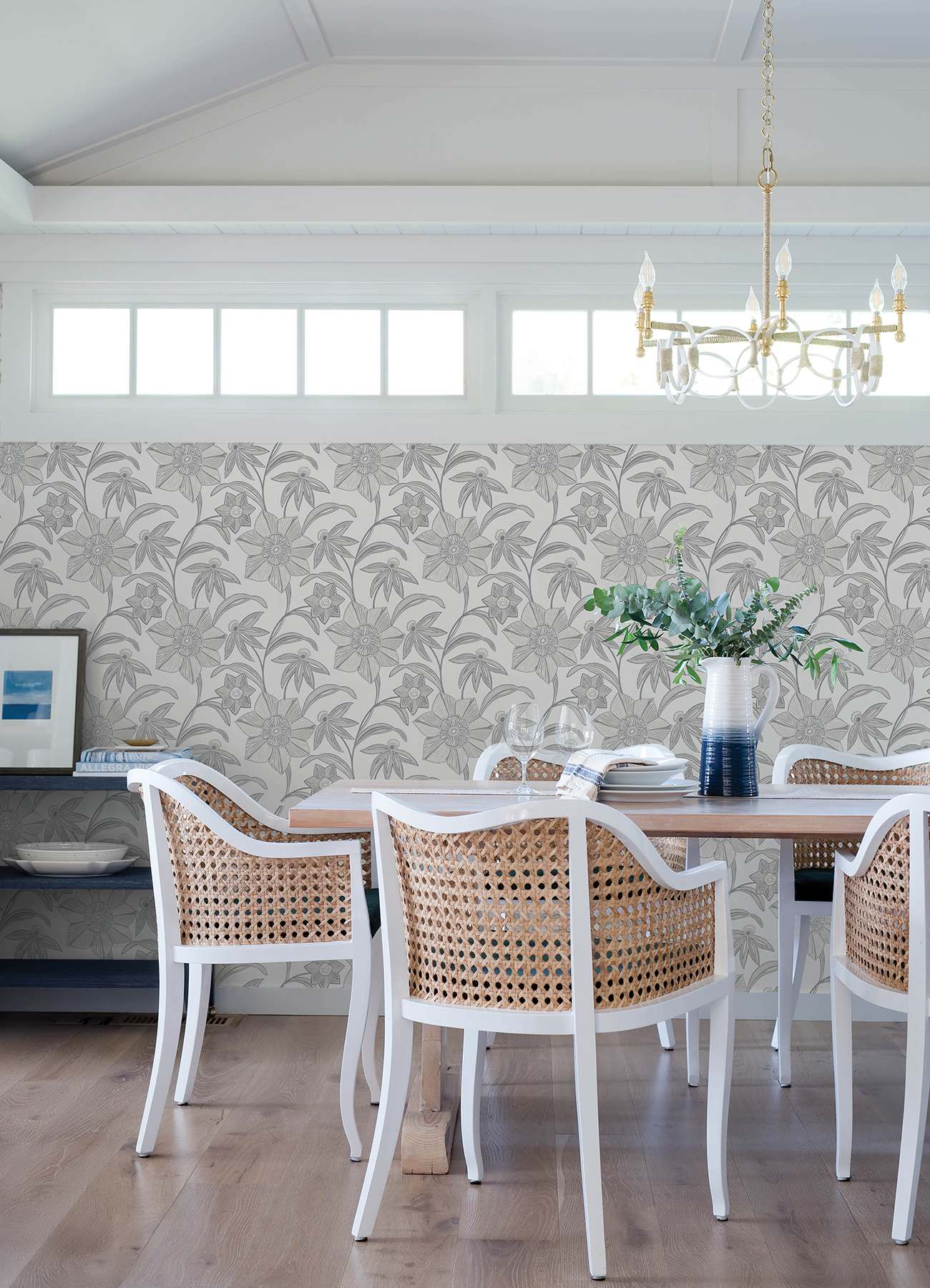 Star Flower Charcoal Floral Trail Wallpaper