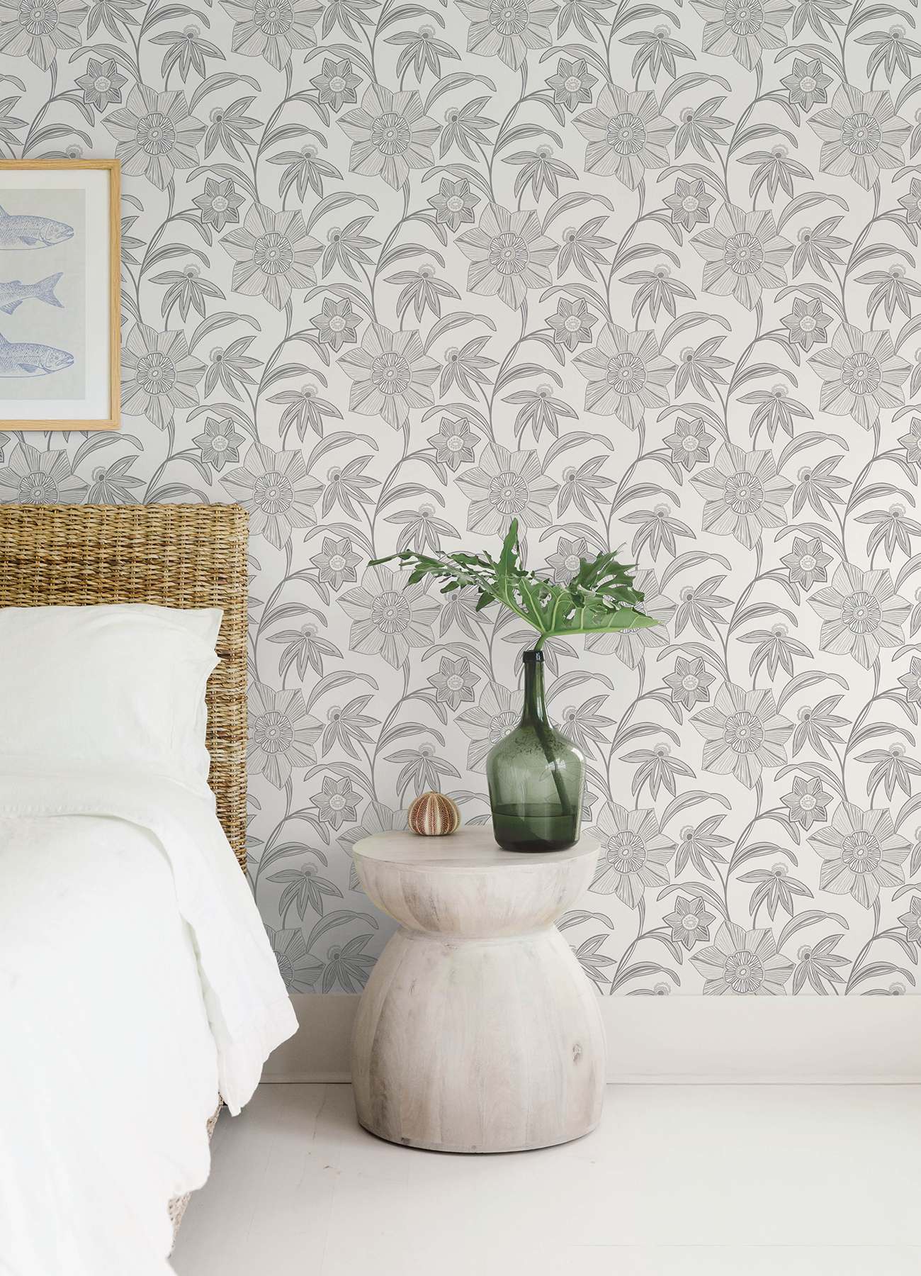 Star Flower Charcoal Floral Trail Wallpaper