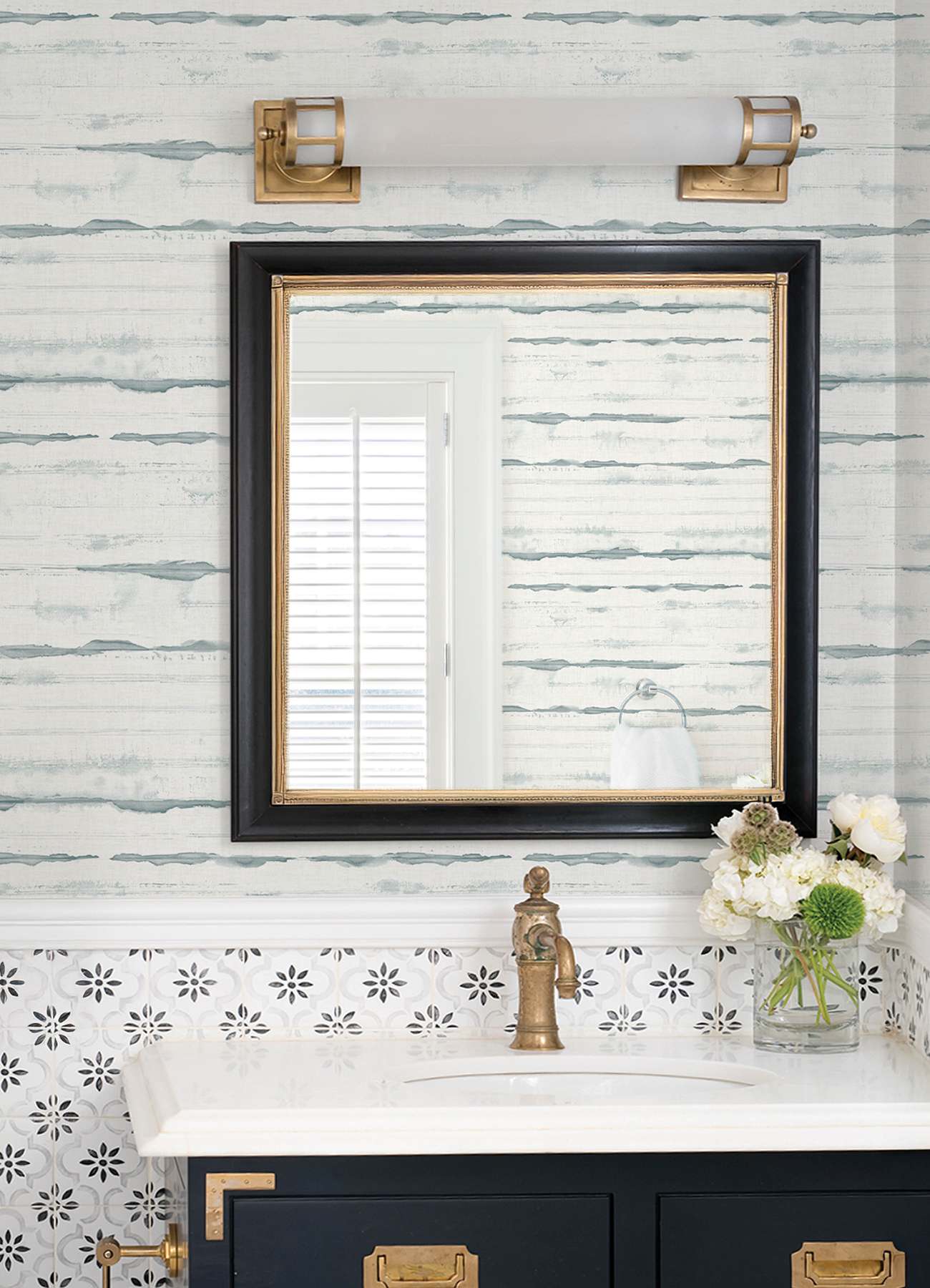 Destin Teal Stripe Wallpaper