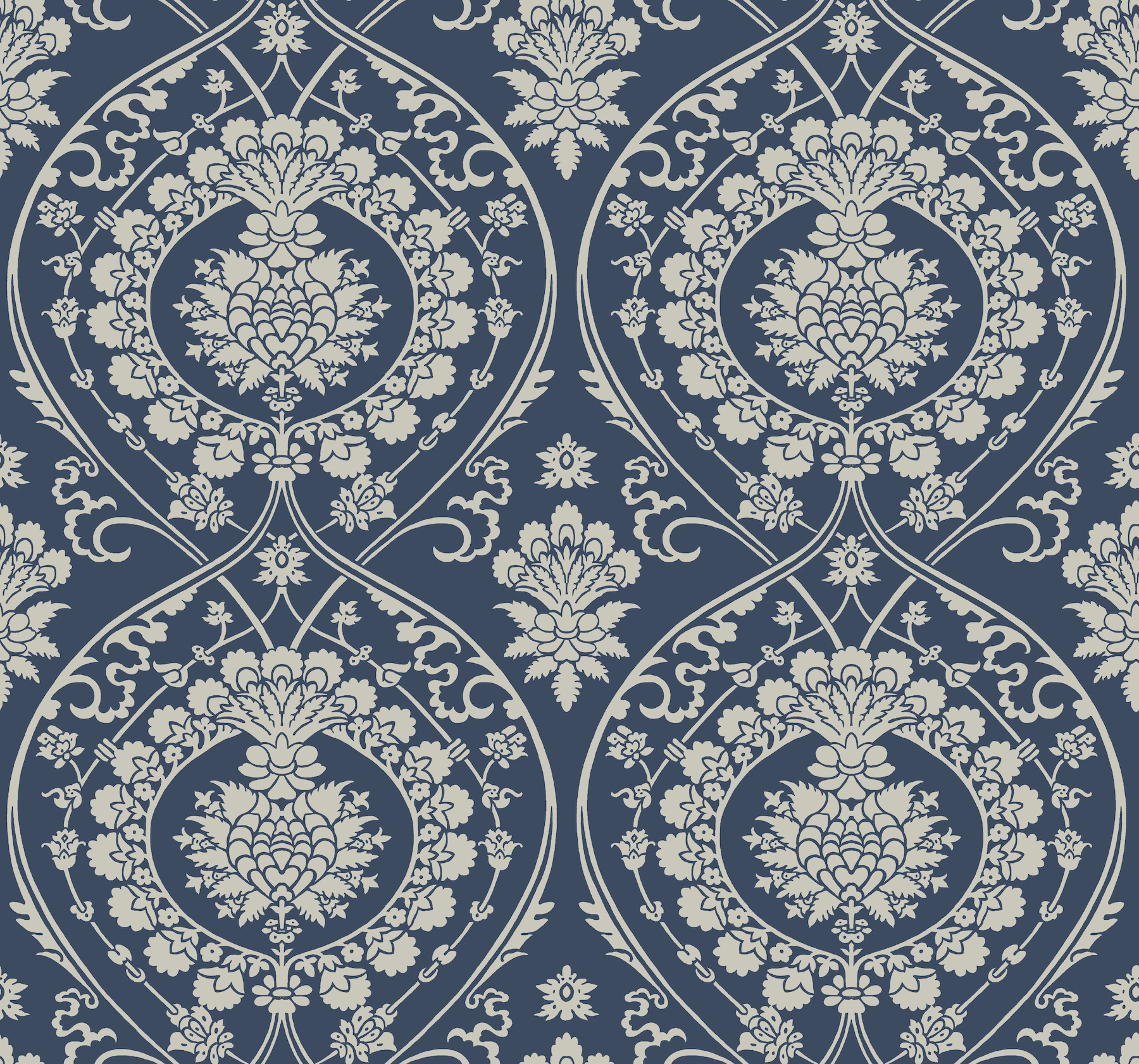 Navy & Silver Imperial Damask Wallpaper