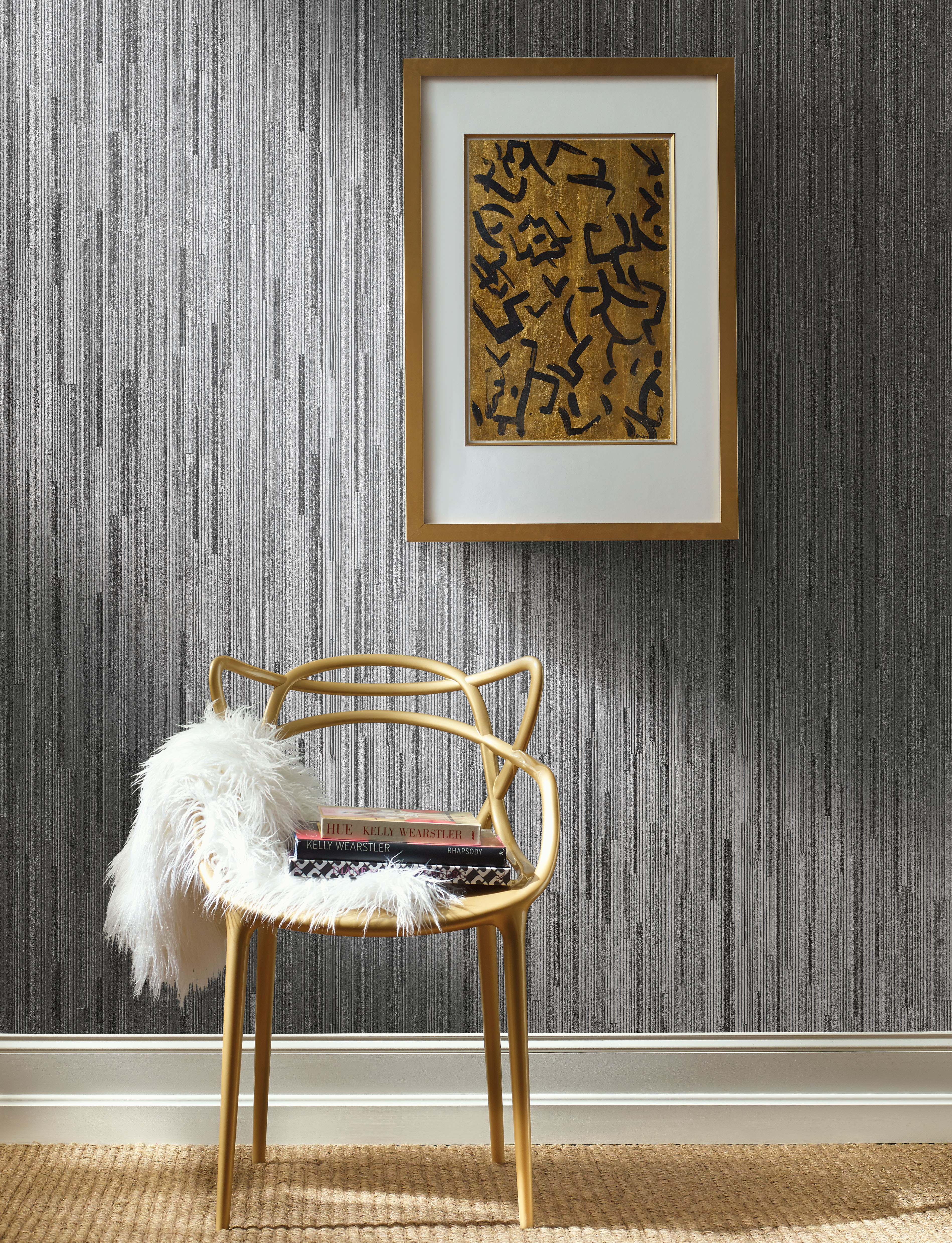 Charcoal Metallic Vertical Plumb Wallpaper