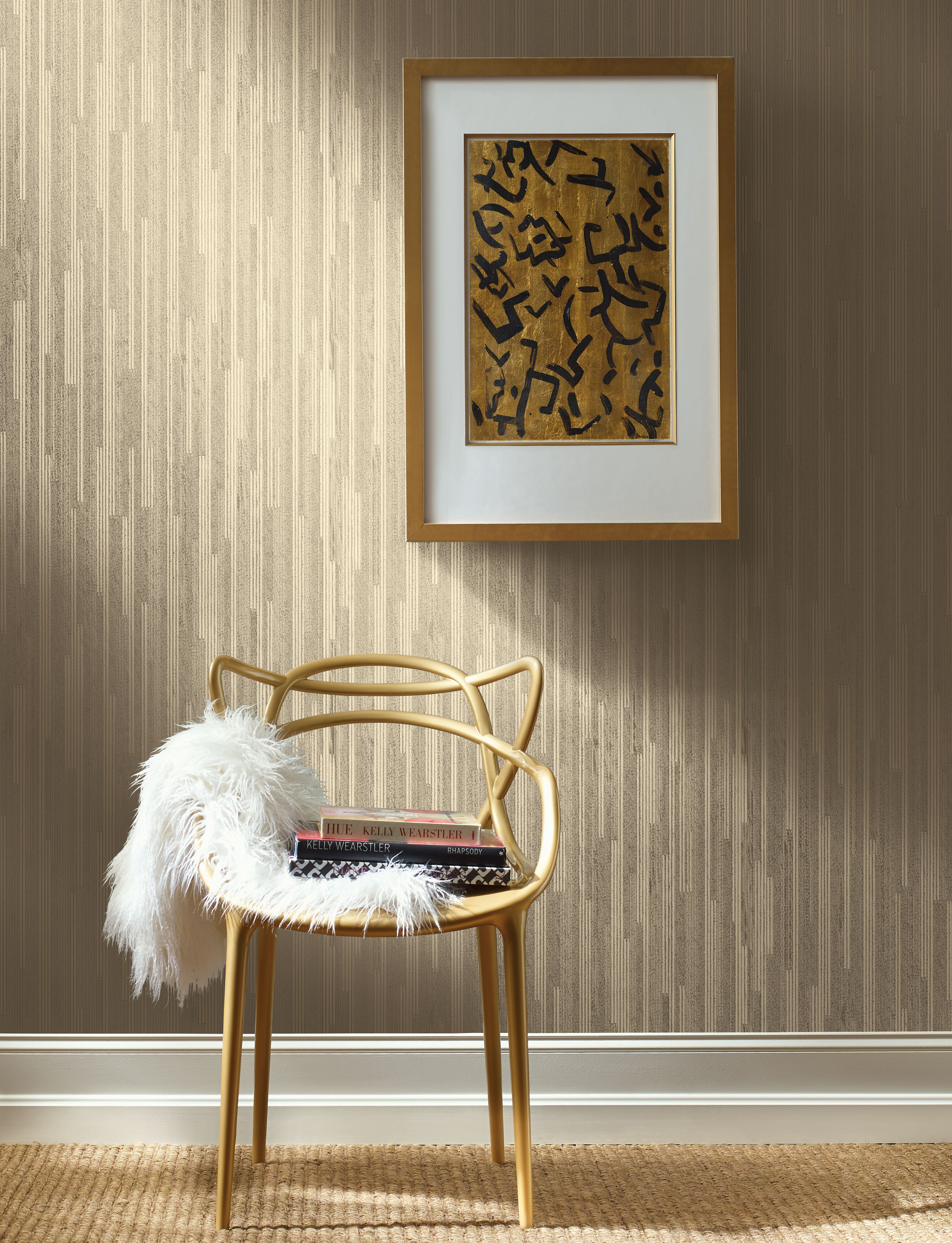 Soft Gold Metallic Vertical Plumb Wallpaper