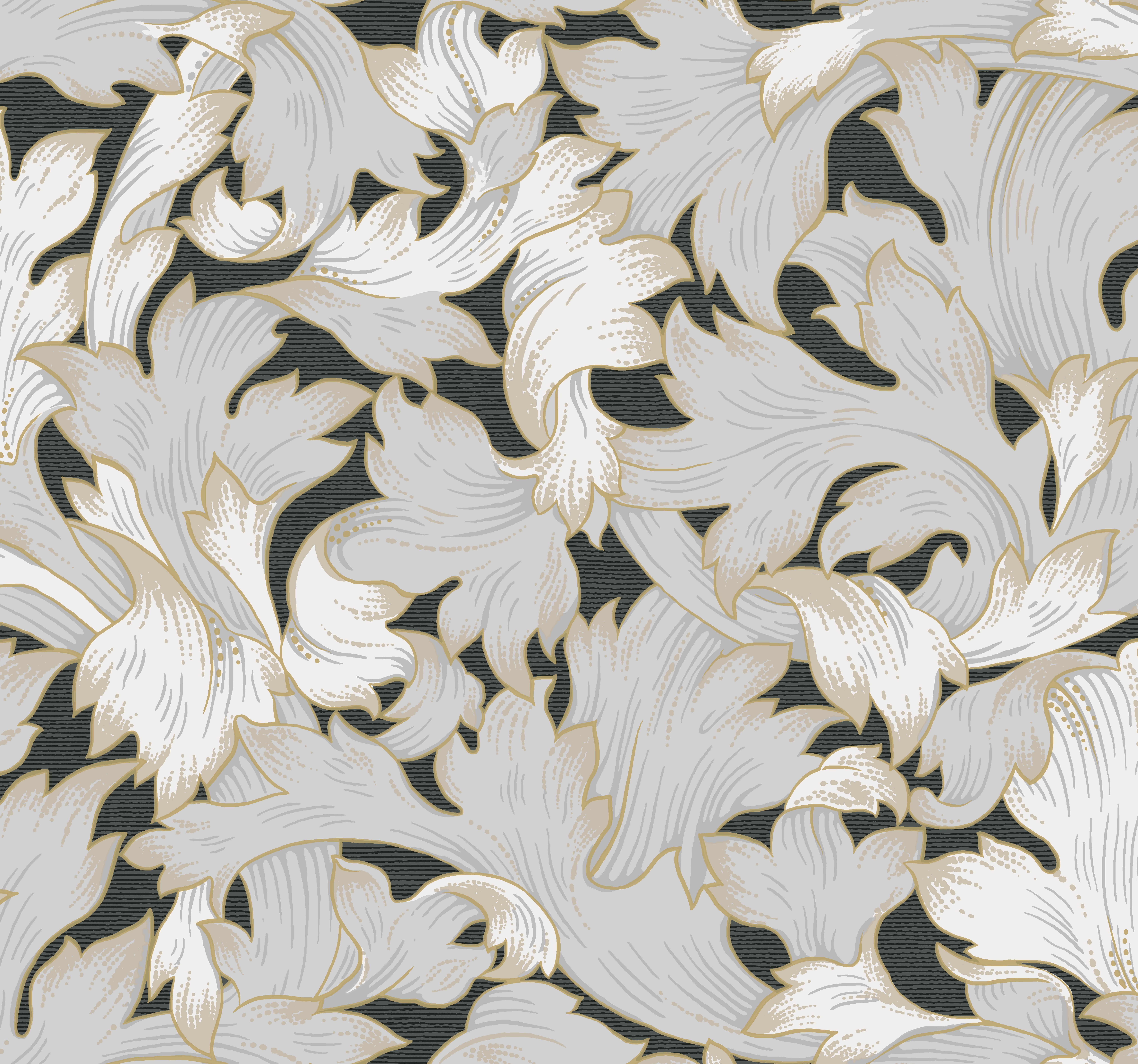 Black & Grey Acanthus Toss Wallpaper