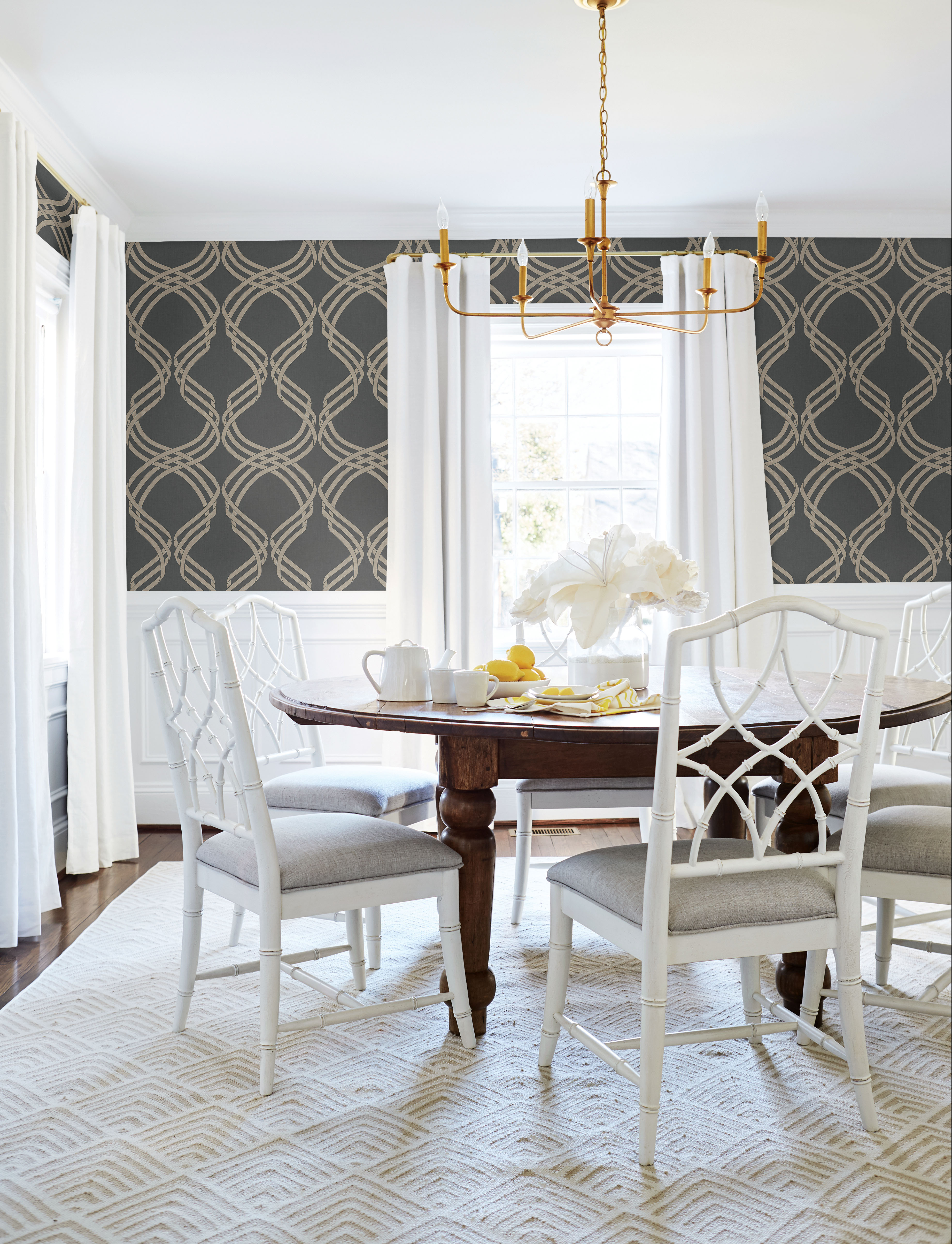Charcoal Metallic Dante Ribbon Wallpaper