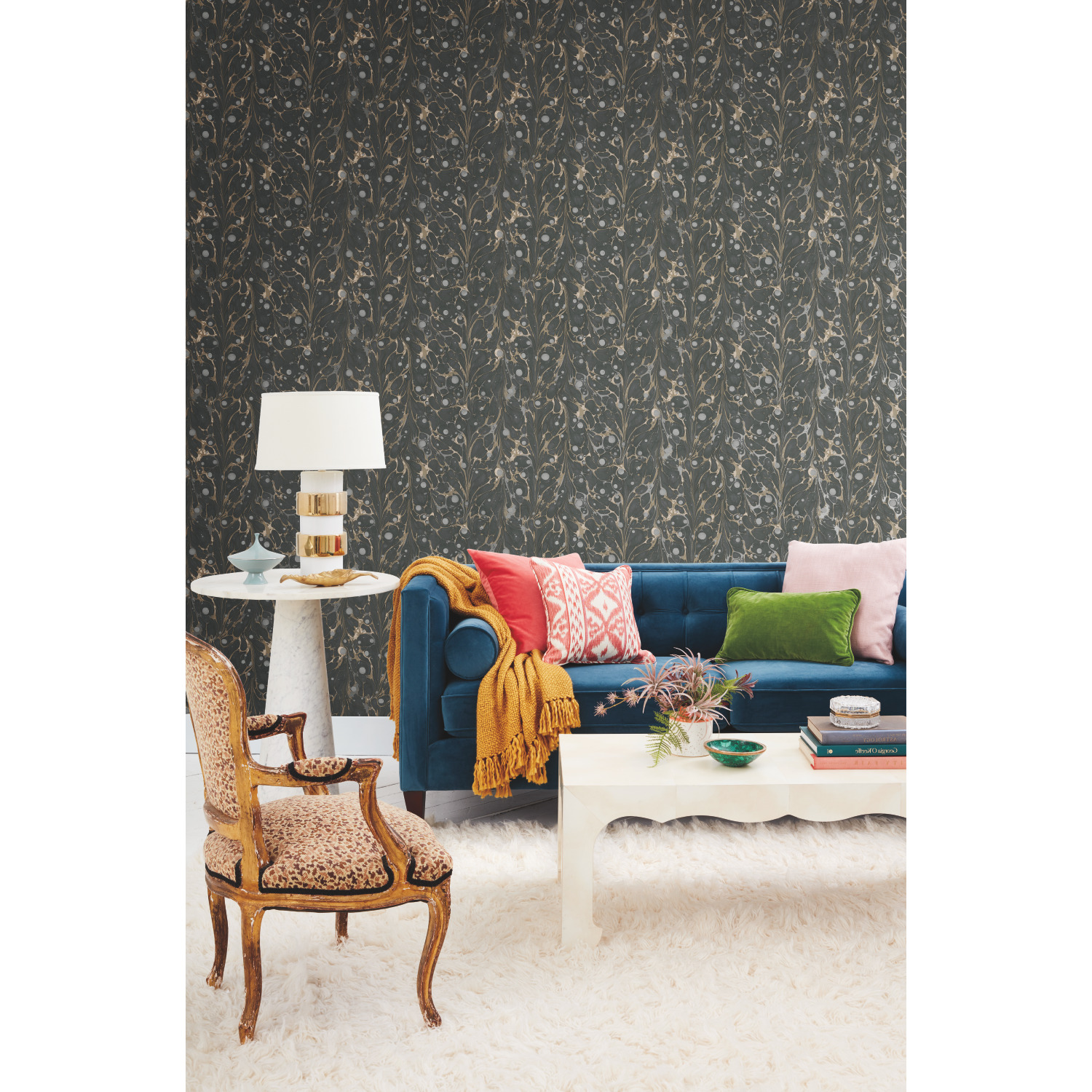 Black & Gold Marbled Endpaper Wallpaper