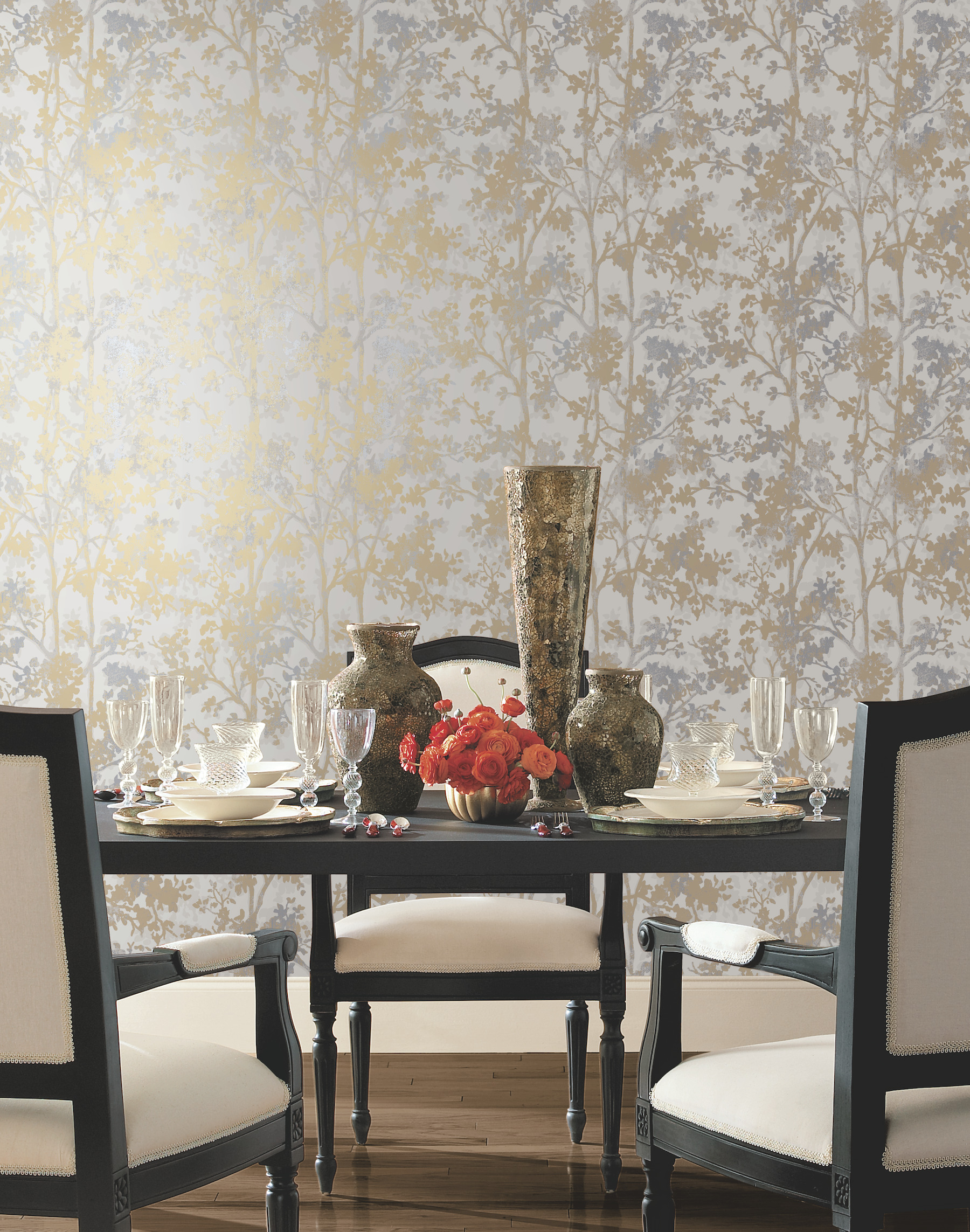 Khaki Shimmering Foliage Wallpaper
