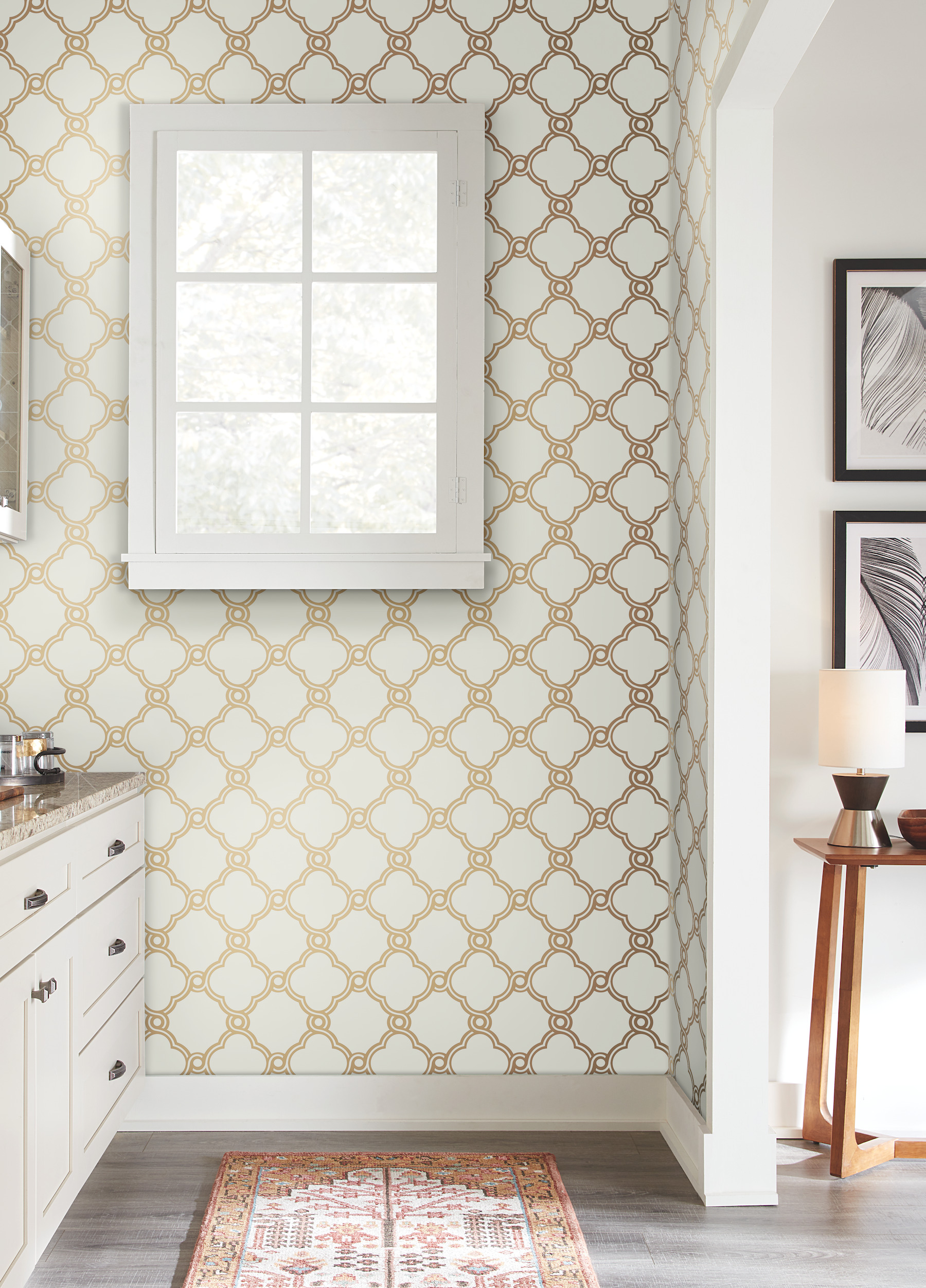  Gold Metallic Open Trellis Wallpaper