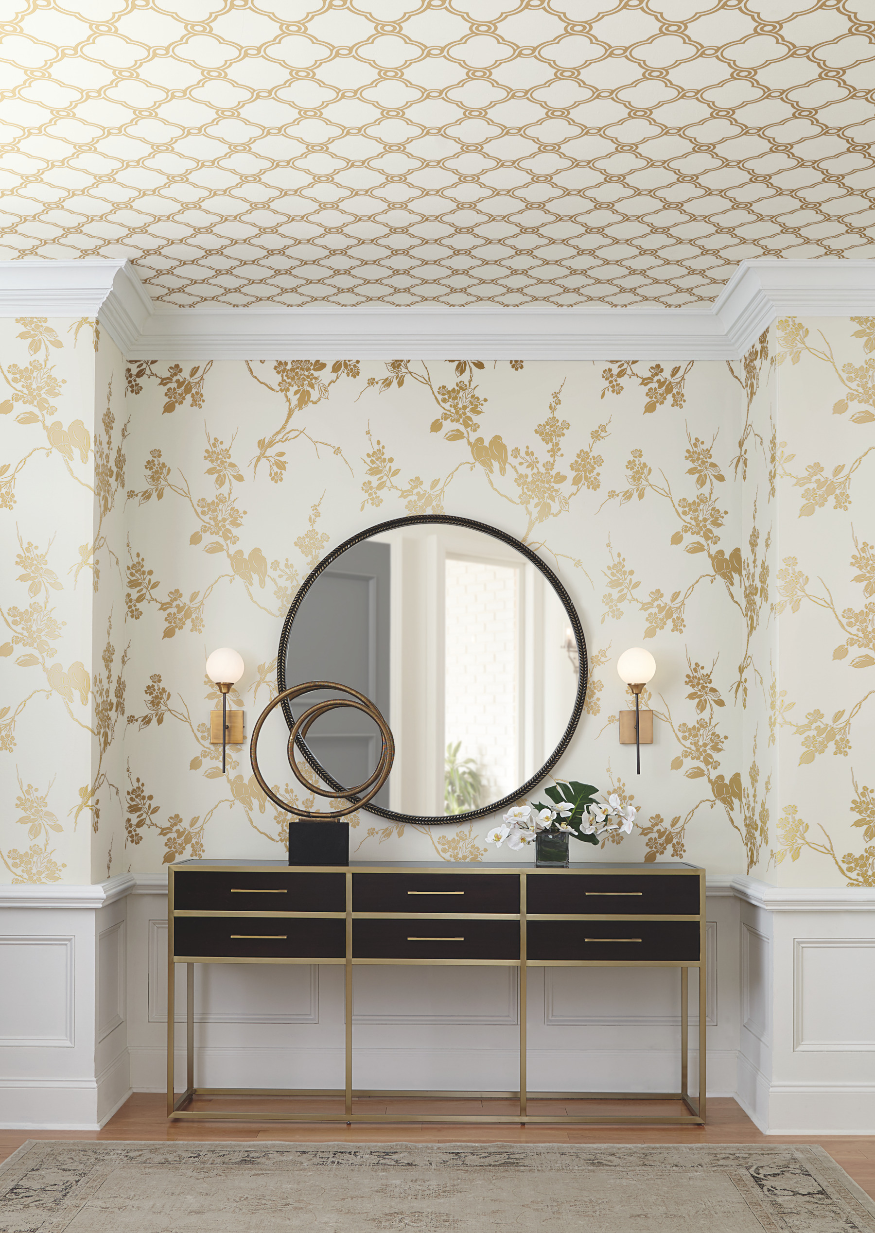 Gold Metallic Imperial Blossoms Branch Wallpaper