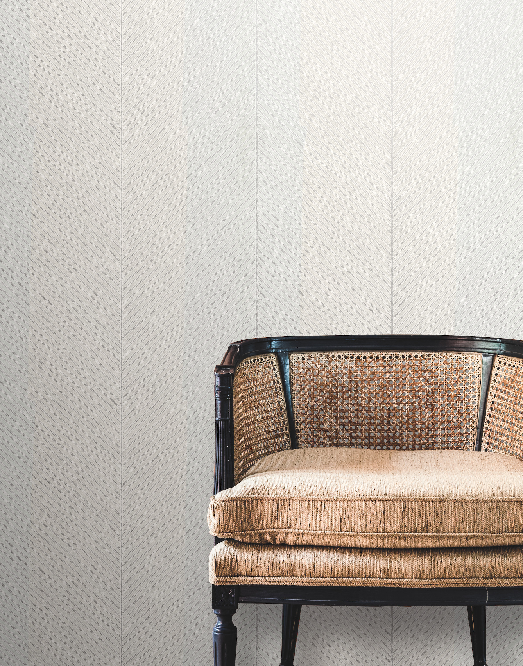 White & Silver Palm Chevron Wallpaper