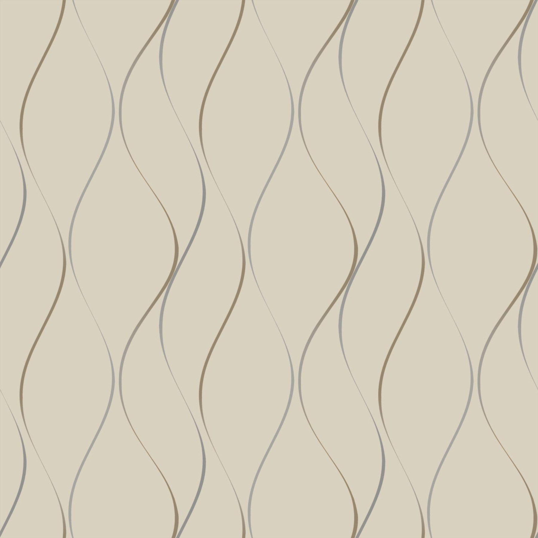 Beige Metallic Wavy Stripe Wallpaper