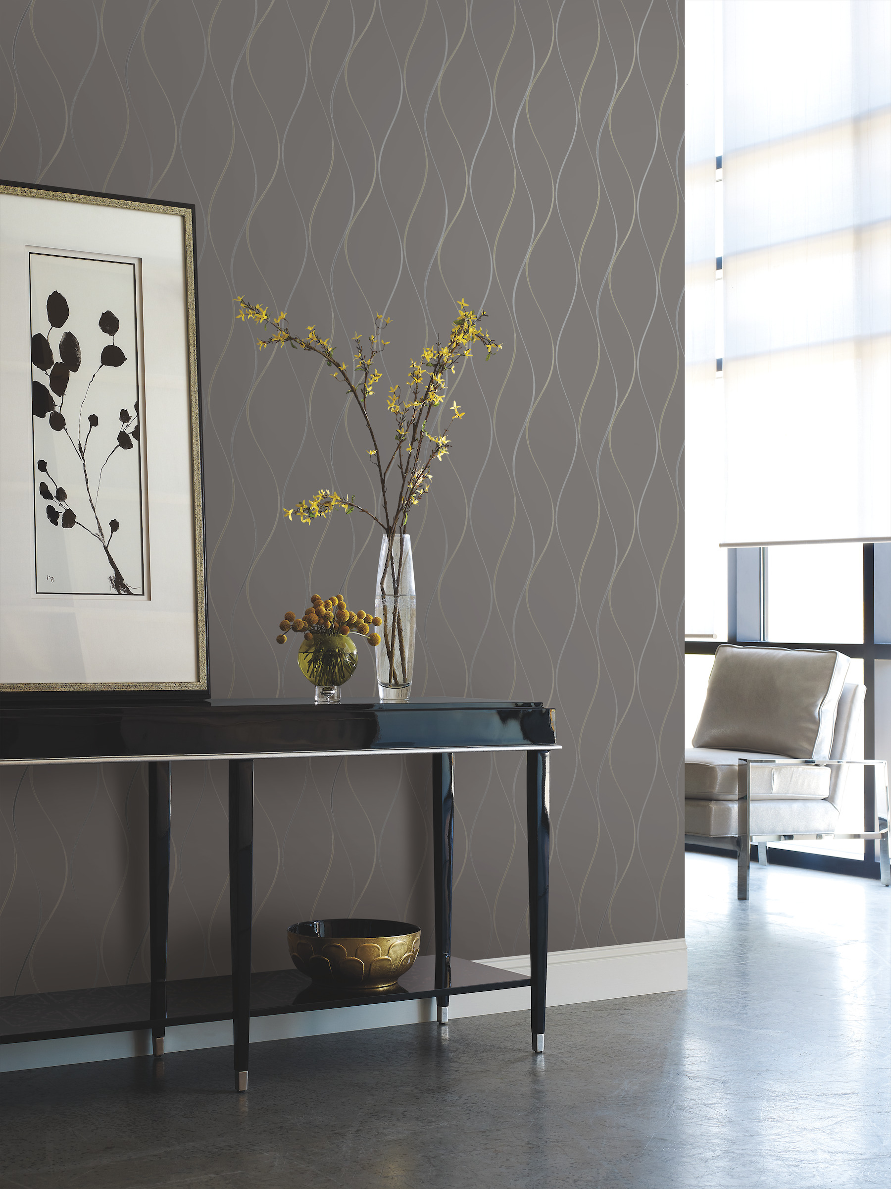 Grey Wavy Stripe Wallpaper