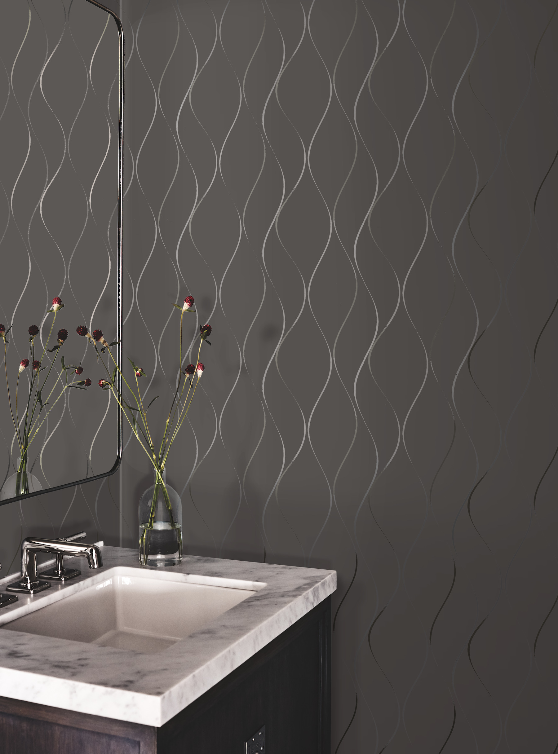 Grey Wavy Stripe Wallpaper