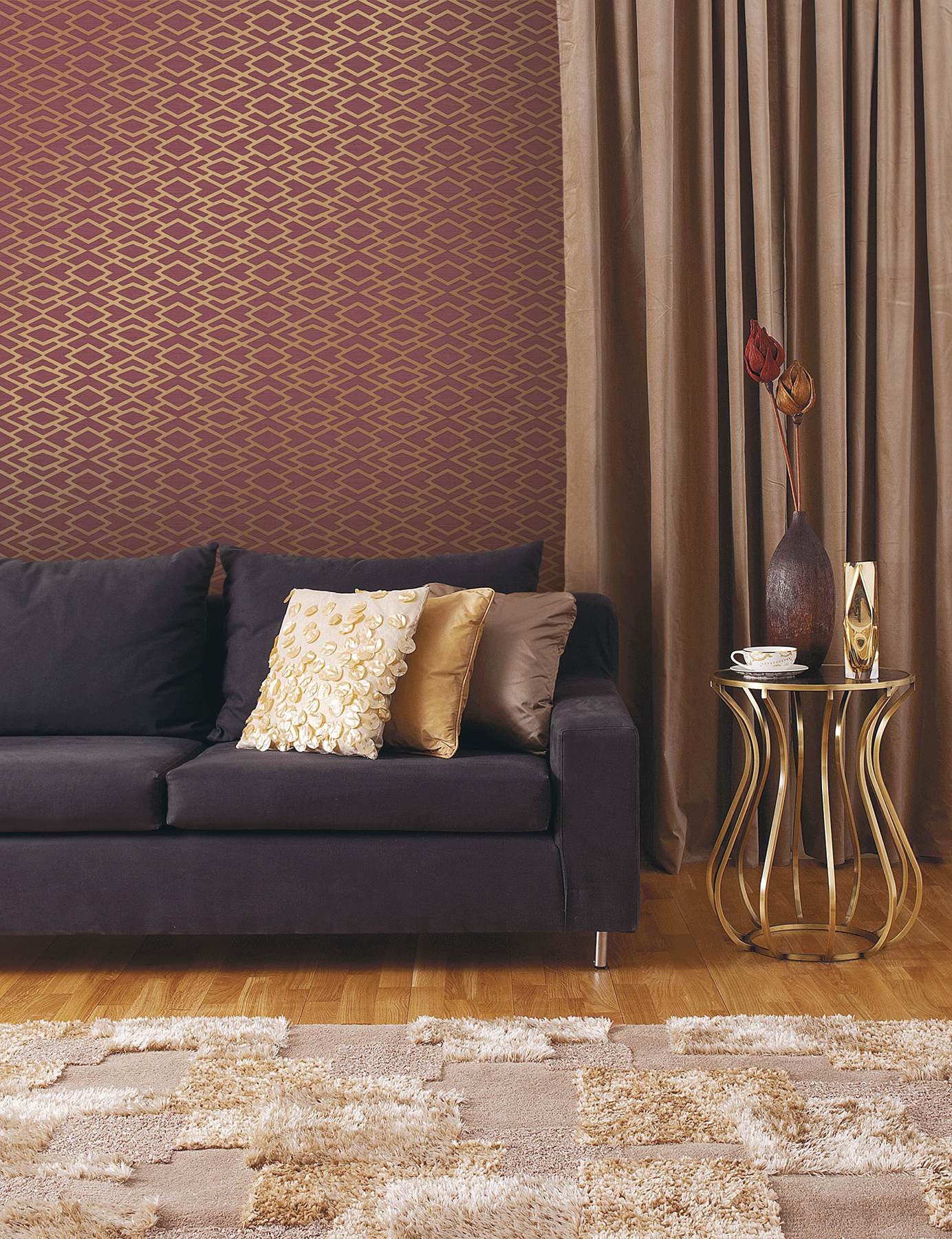 Divine Red Geometric Silk Wallpaper