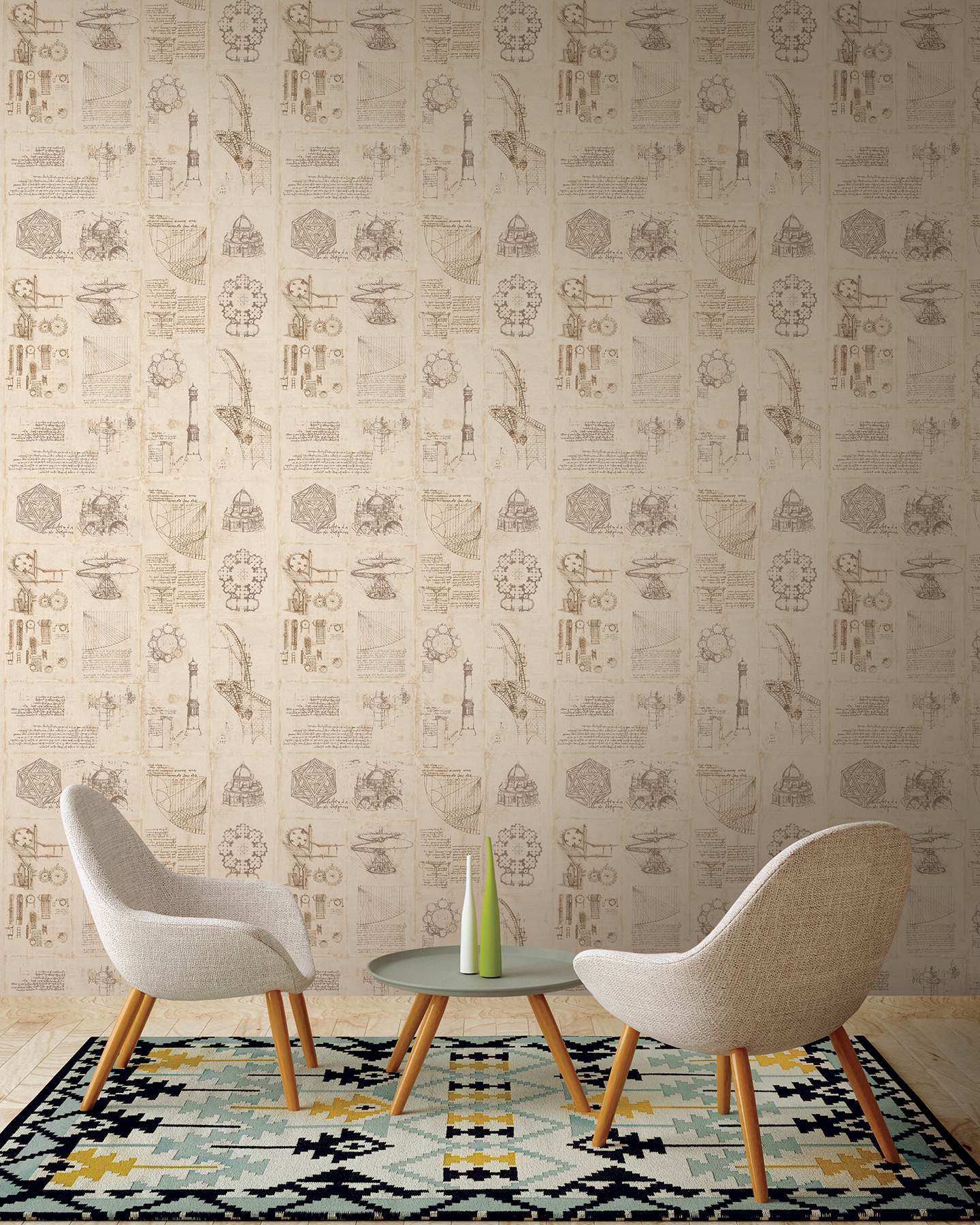 Schizzi Papiro Beige Sketch Wallpaper