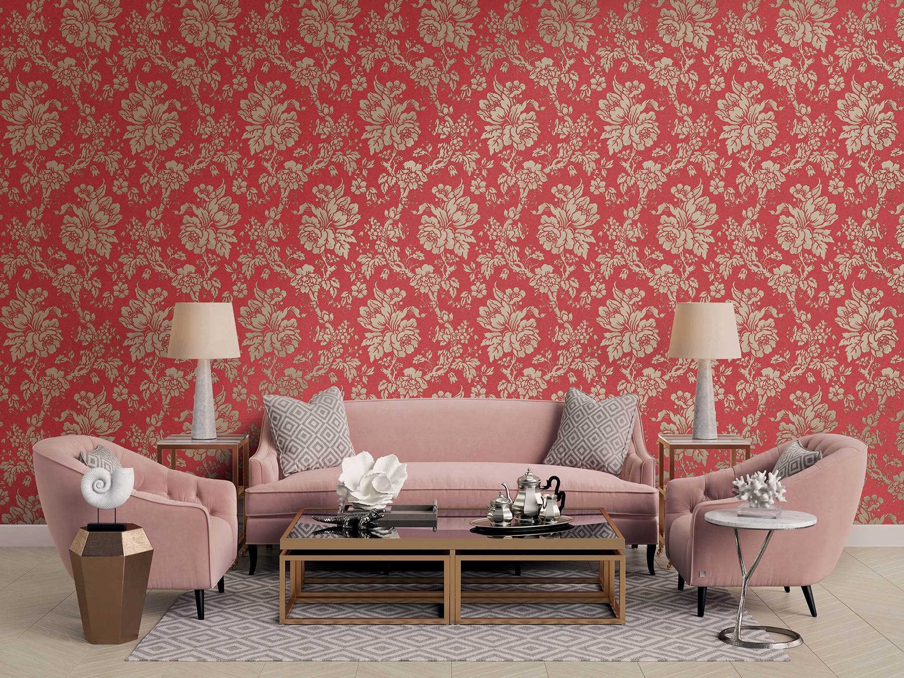 Yara Red Floral Wallpaper