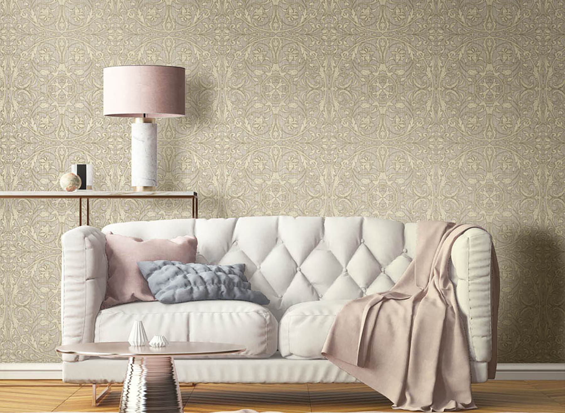 Fenice Beige Scroll Wallpaper