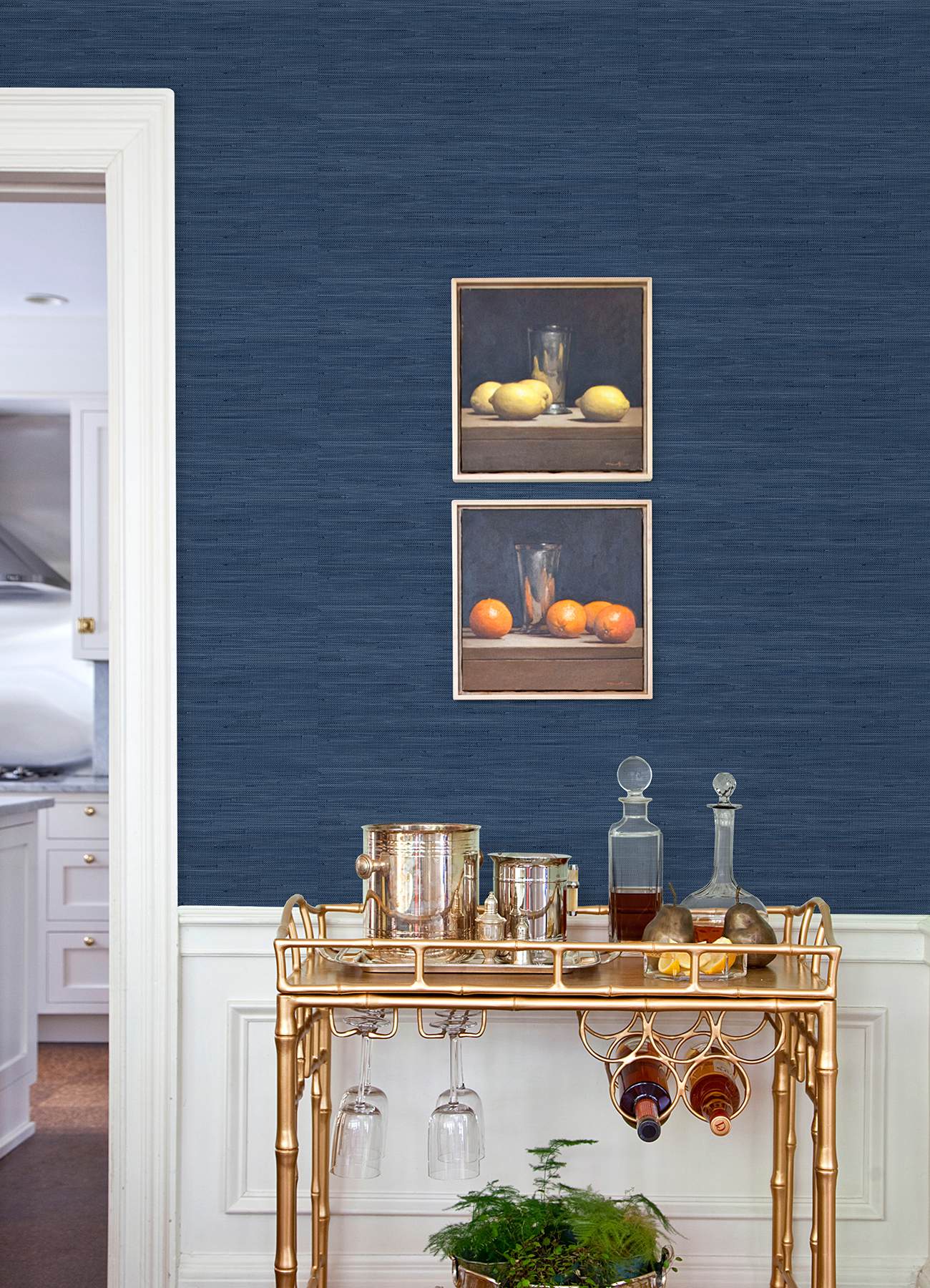 Navy Blue Classic Faux Grasscloth Peel & Stick Wallpaper
