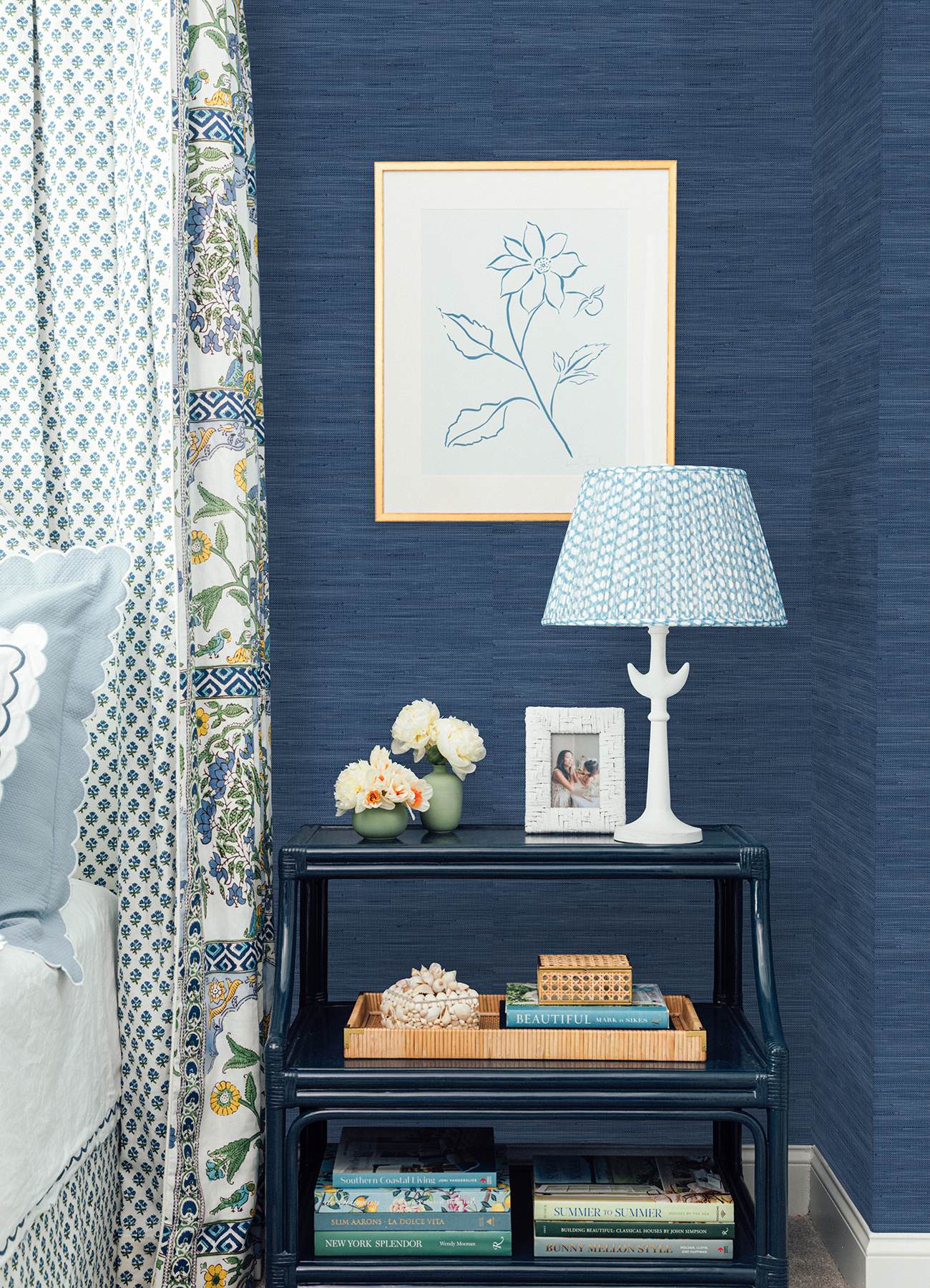 Navy Blue Classic Faux Grasscloth Peel & Stick Wallpaper