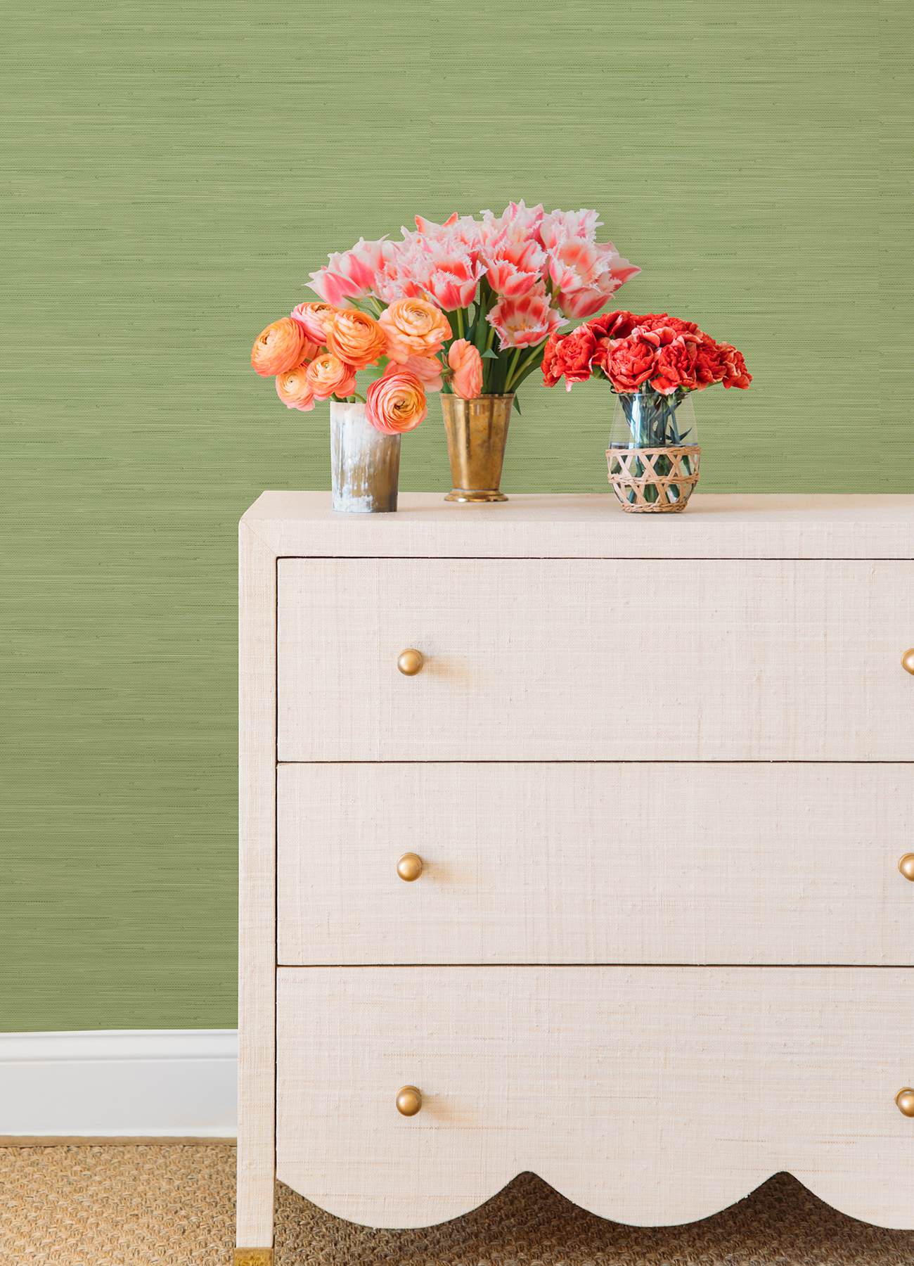 Citrus Green Classic Faux Grasscloth Peel & Stick Wallpaper