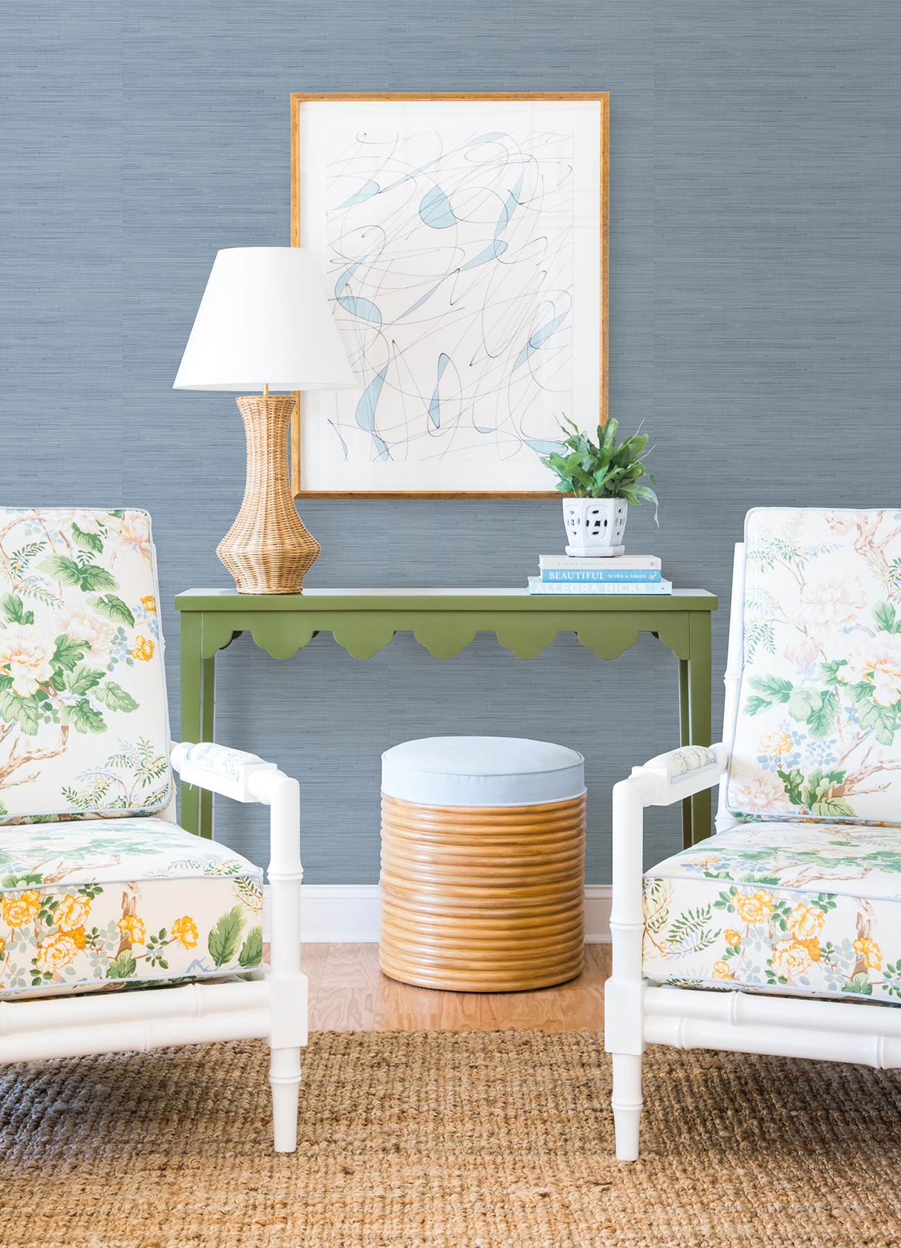 Mineral Blue Classic Faux Grasscloth Peel & Stick Wallpaper