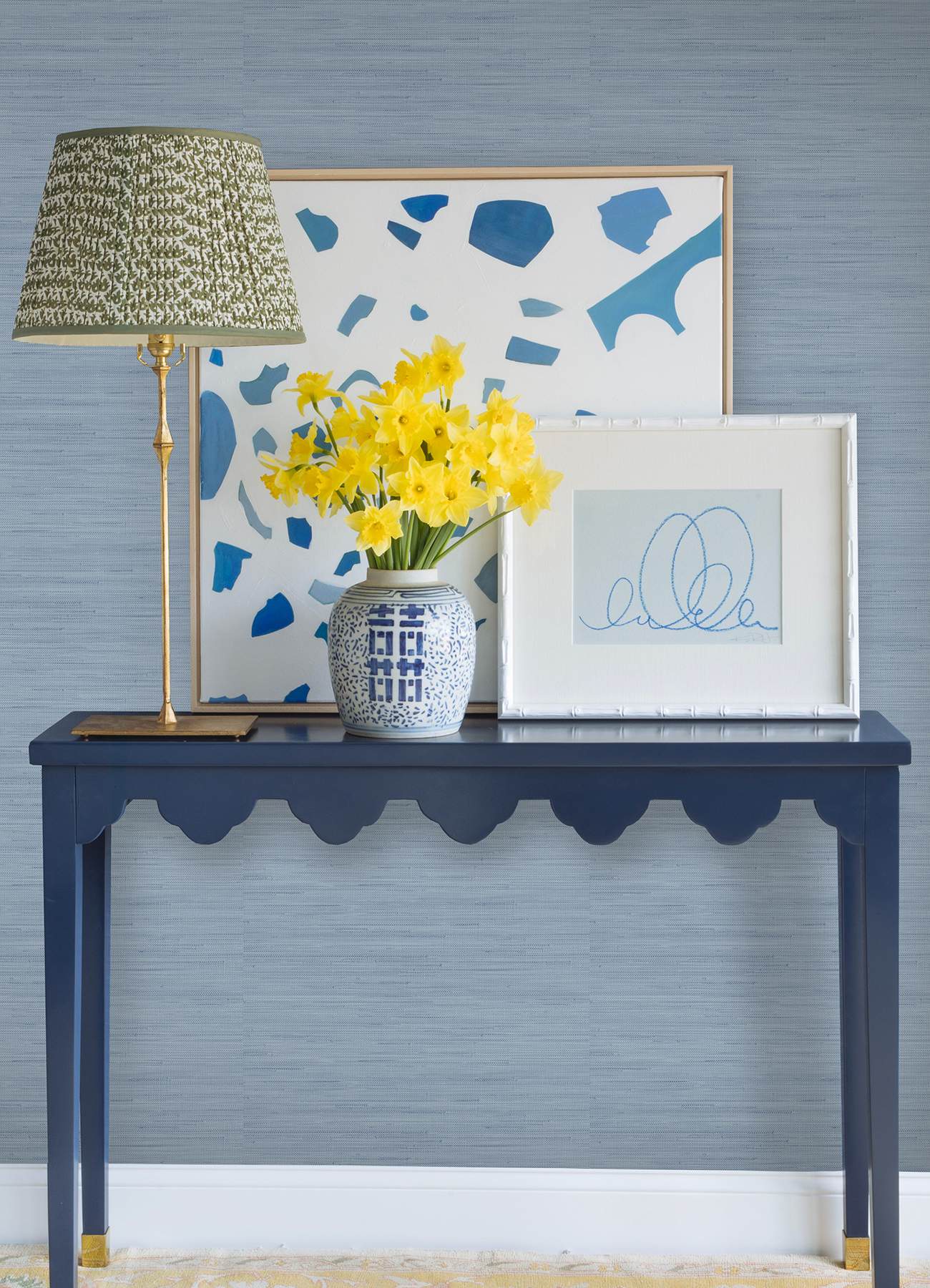 Mineral Blue Classic Faux Grasscloth Peel & Stick Wallpaper