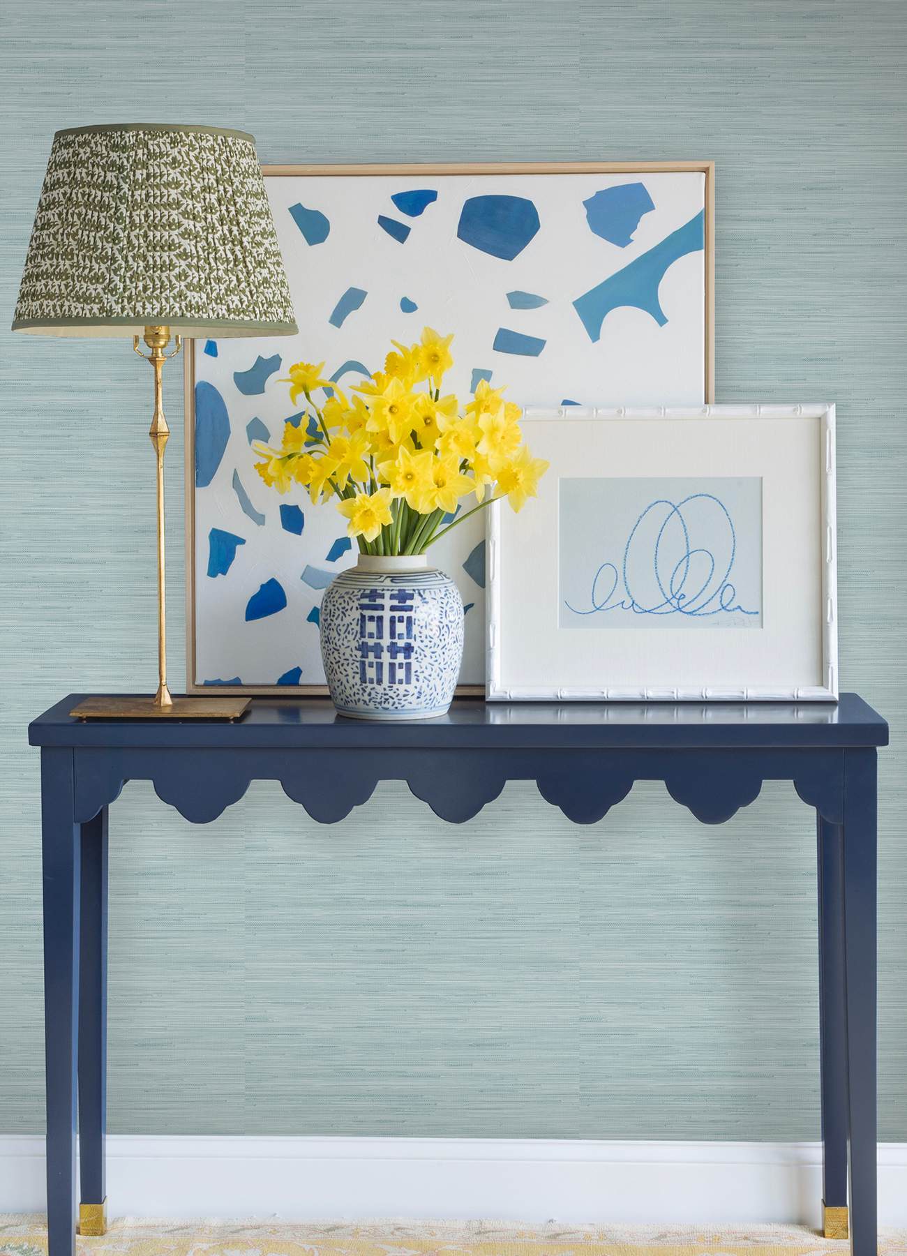 Sky Blue Classic Faux Grasscloth Peel & Stick Wallpaper