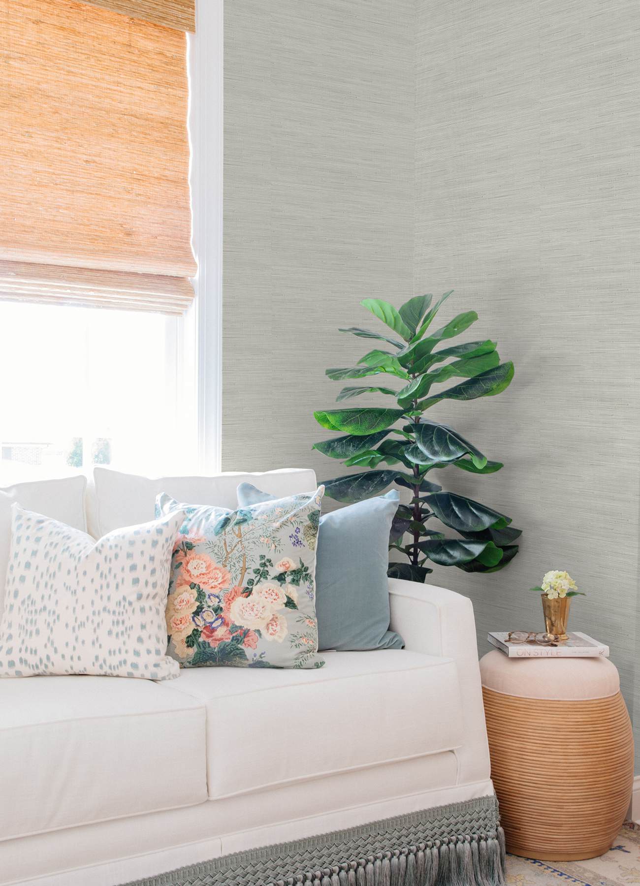 Grey Classic Faux Grasscloth Peel & Stick Wallpaper