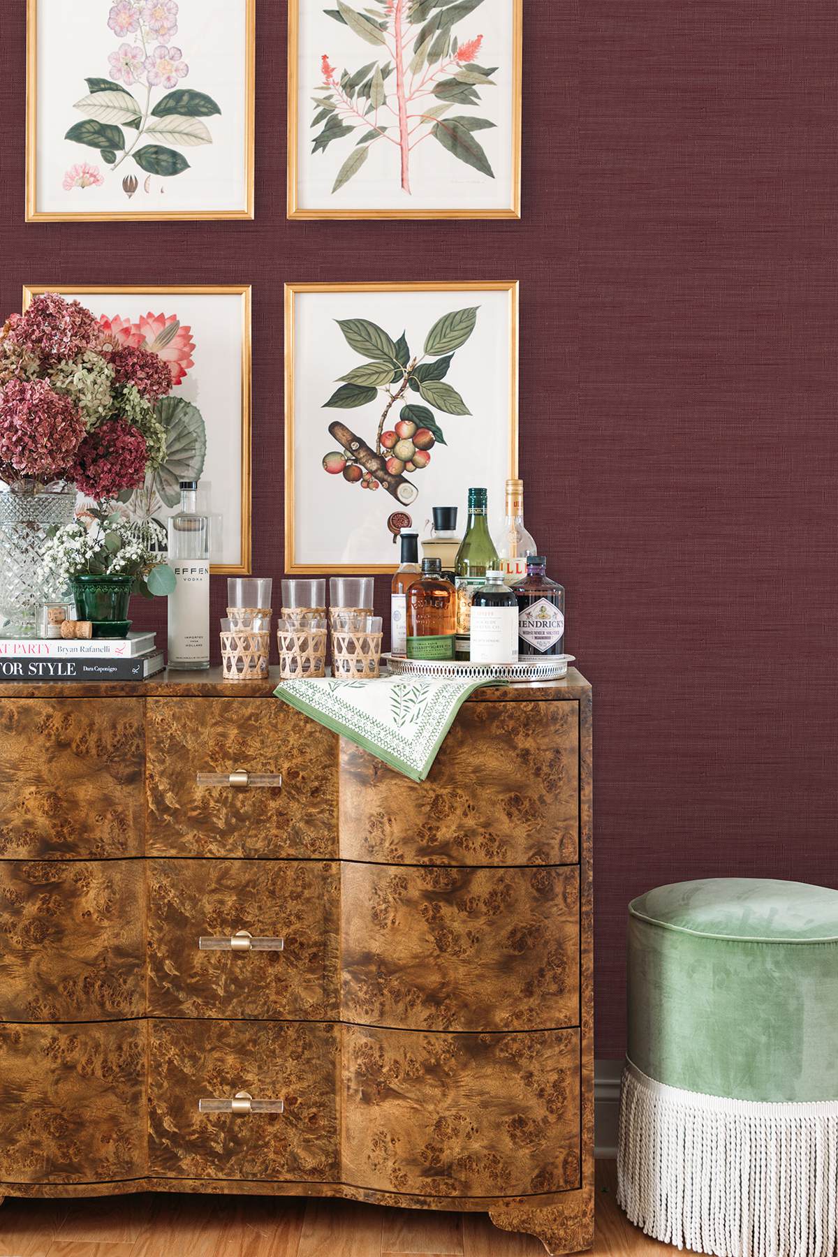 Aubergine Classic Faux Grasscloth Peel & Stick Wallpaper