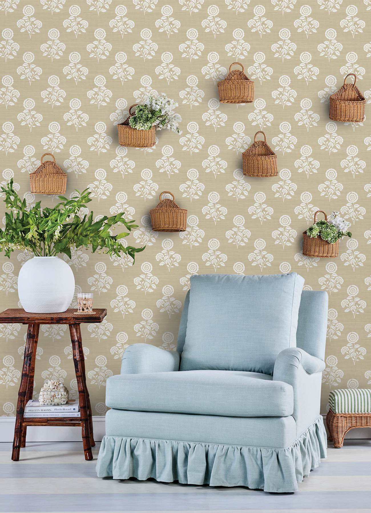 Flourish Block Print Wheat Faux Grasscloth Peel & Stick Wallpaper