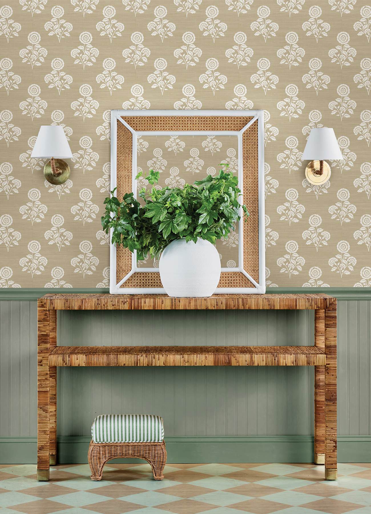 Flourish Block Print Wheat Faux Grasscloth Peel & Stick Wallpaper