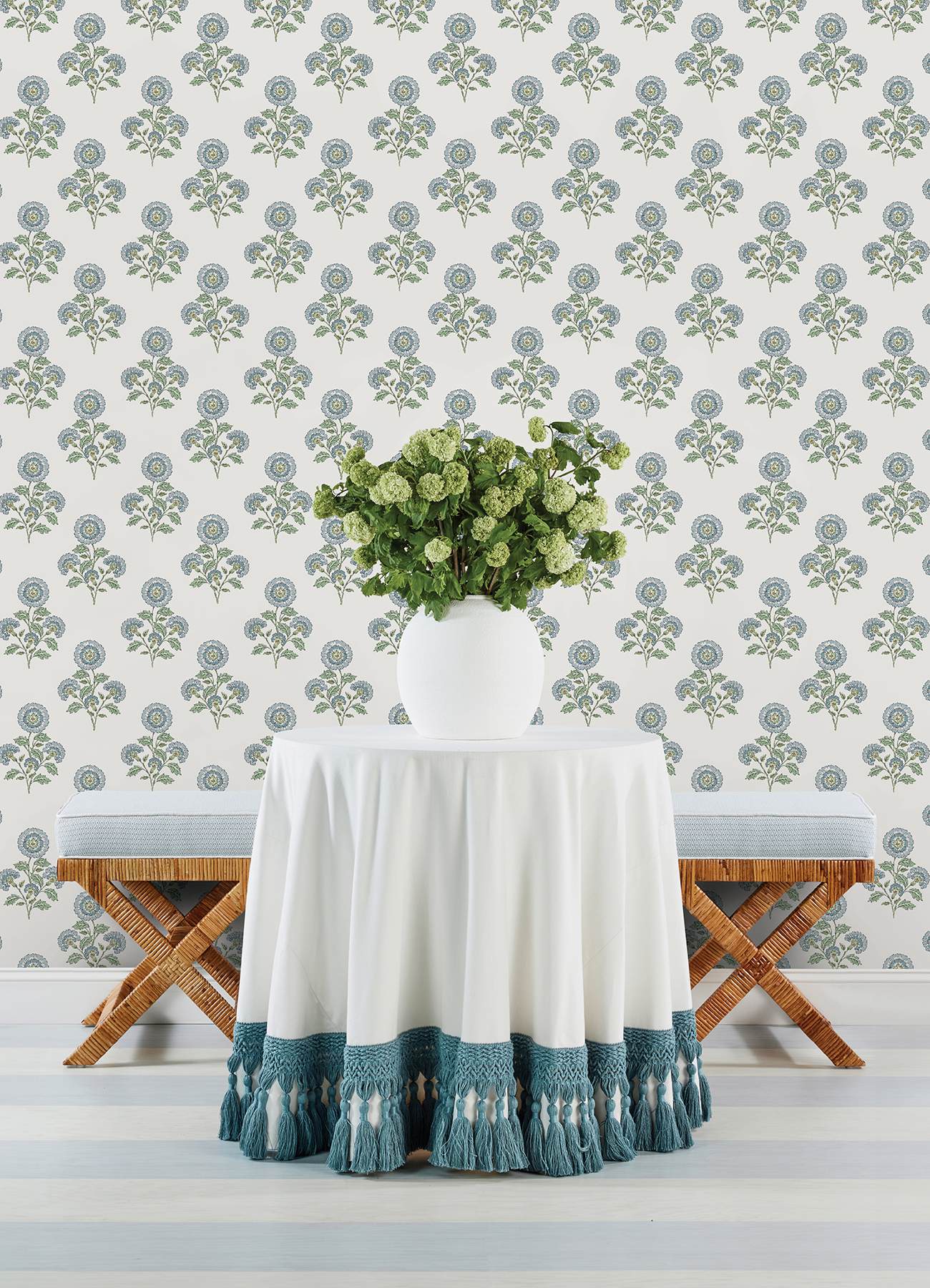 Flourish Block Print Blue and Green Multi Peel & Stick Wallpaper