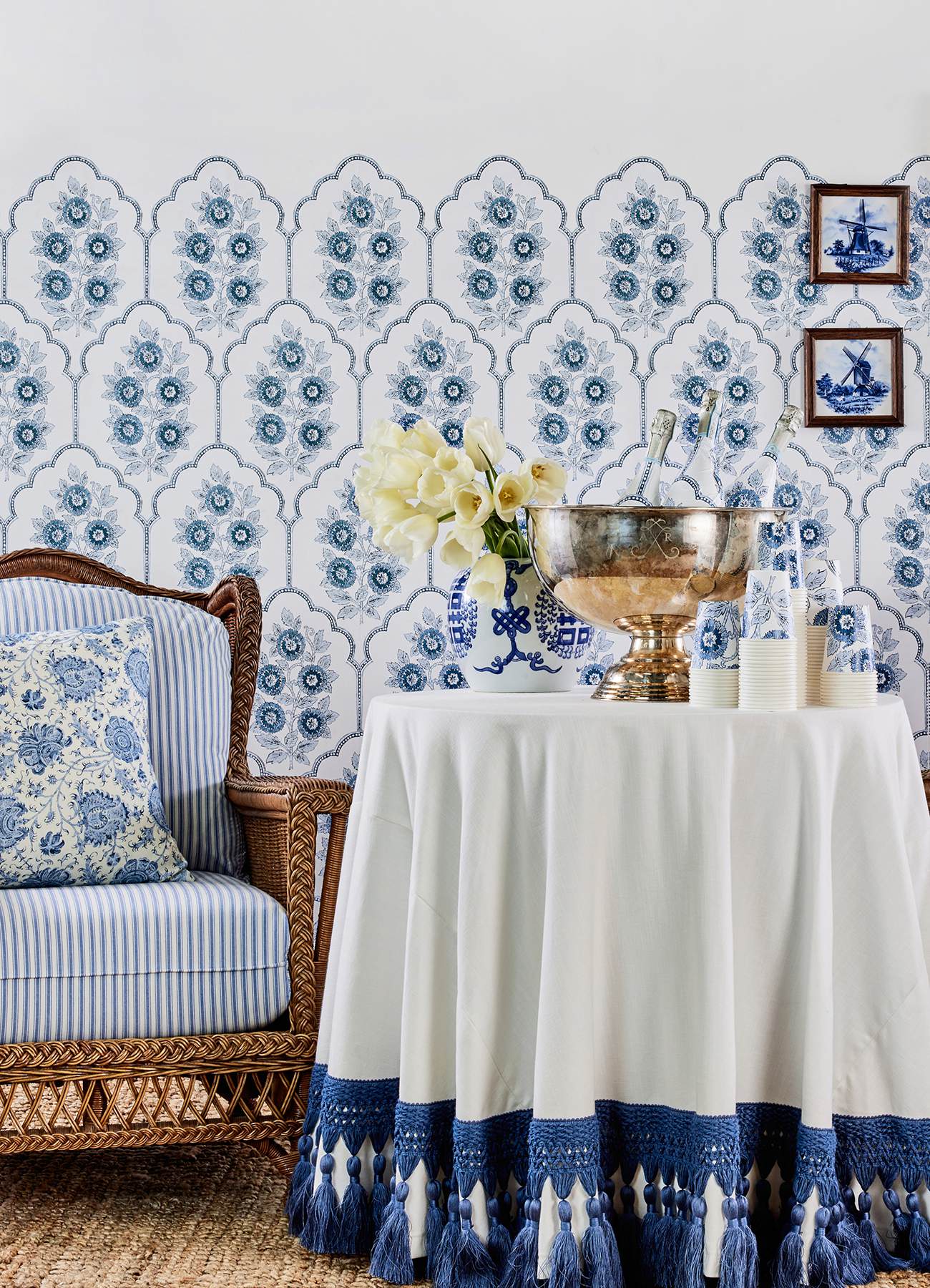 Floral Bazaar Delft Blue Peel & Stick Wallpaper