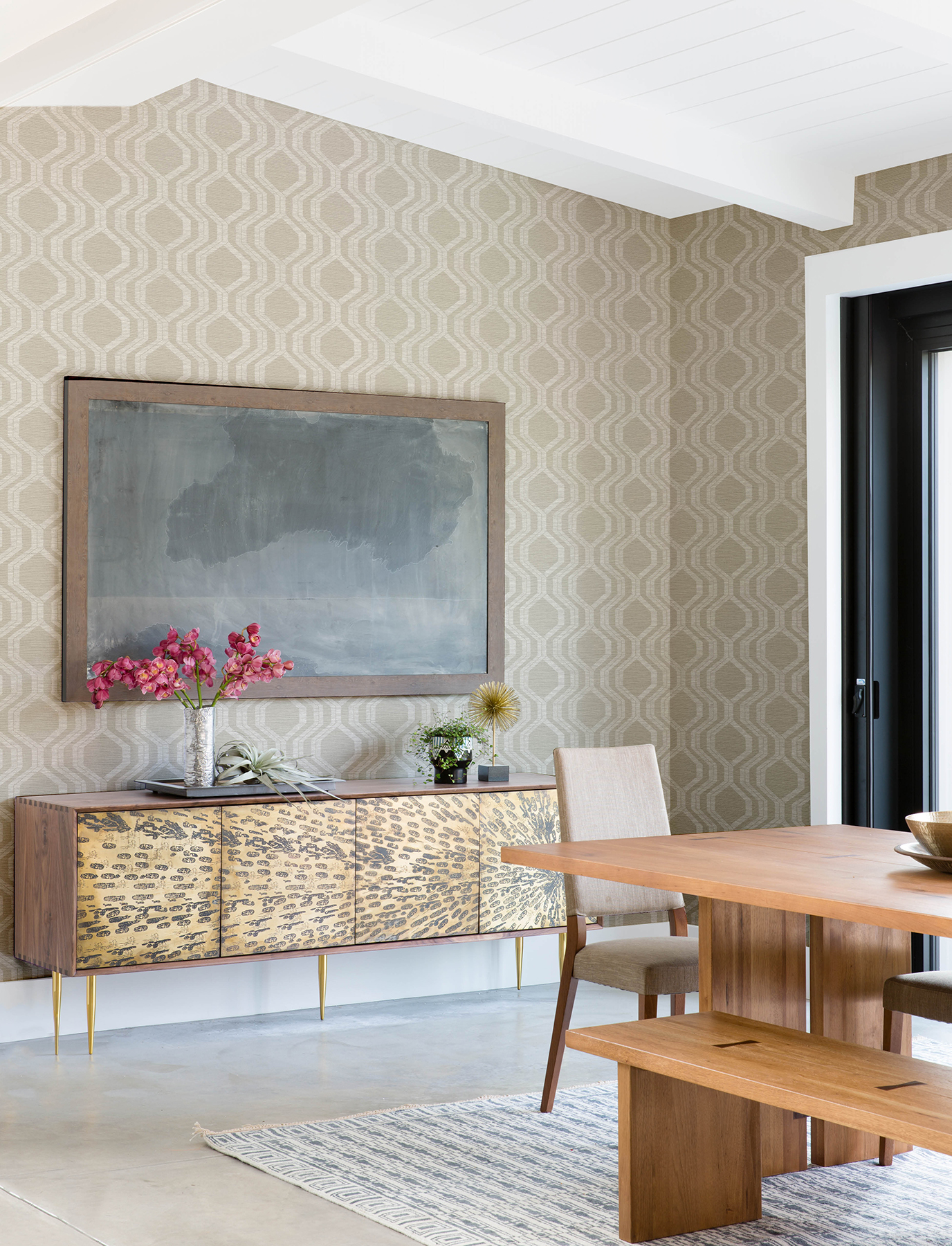 Burton Neutral Modern Ogee Wallpaper