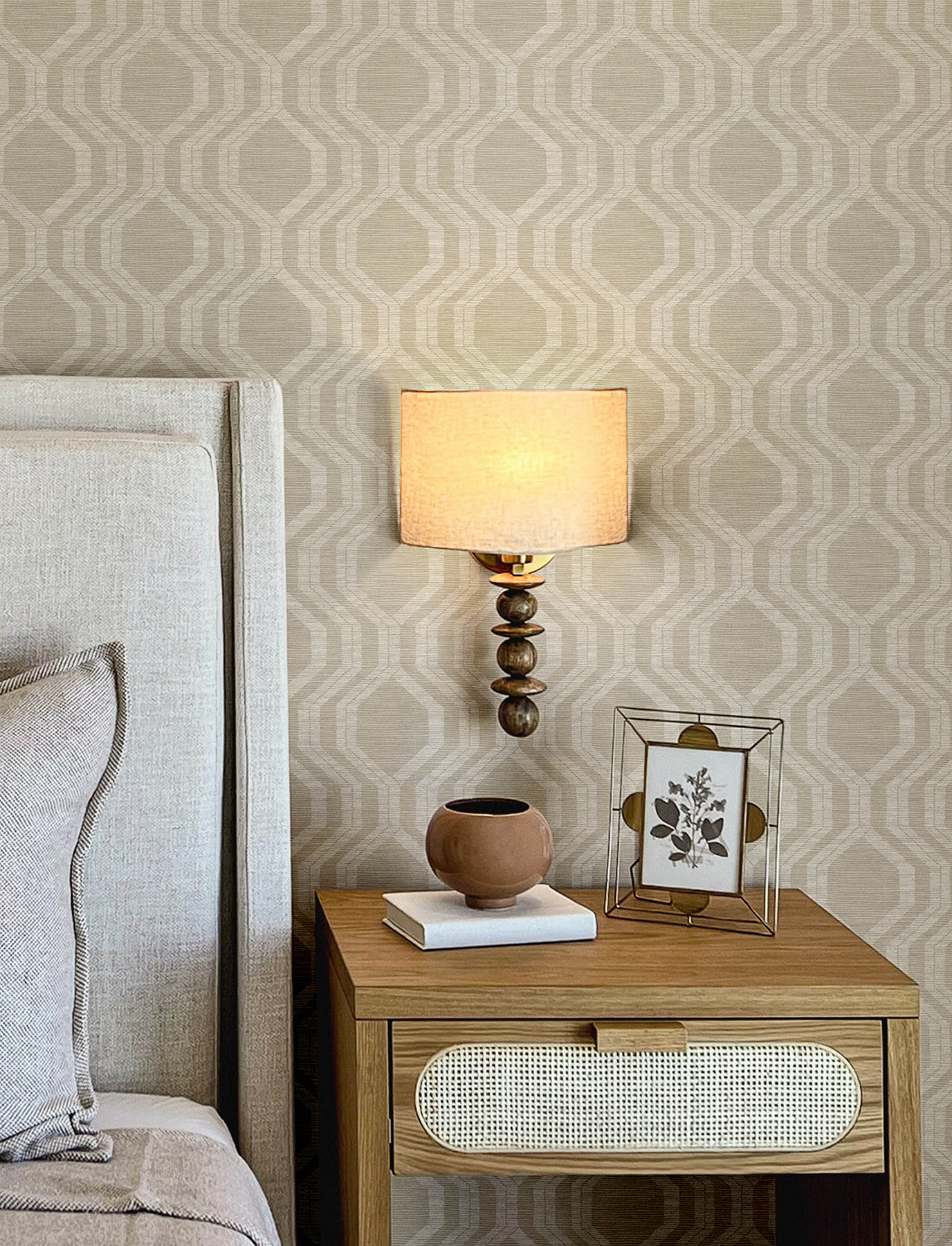 Burton Neutral Modern Ogee Wallpaper