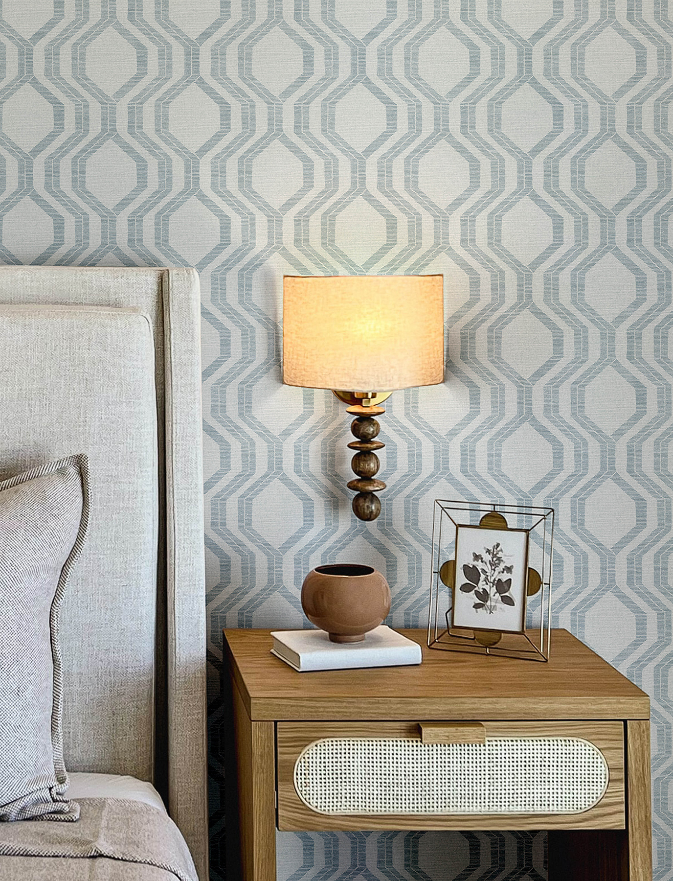 Burton Light Blue Modern Ogee Wallpaper