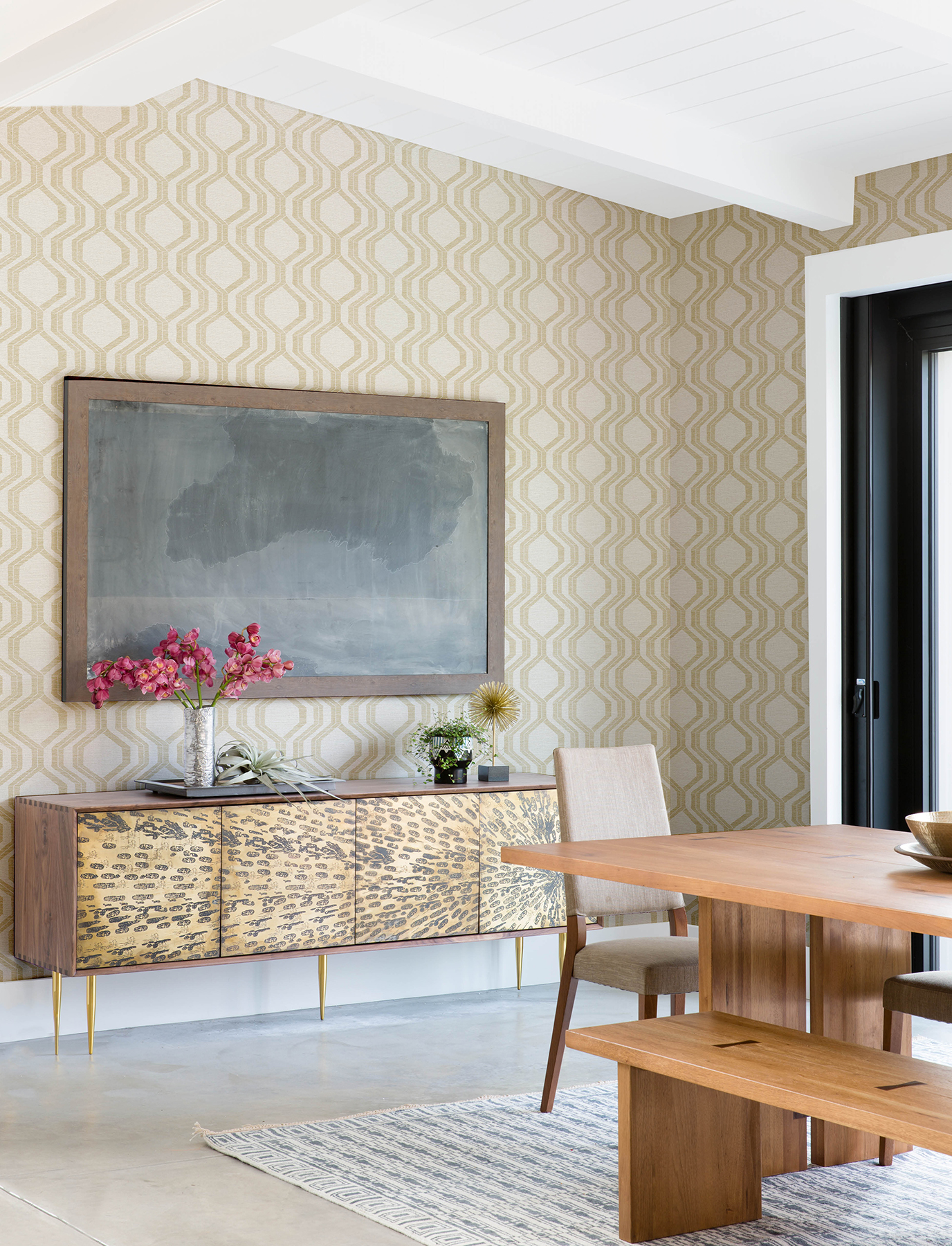 Burton Gold Modern Ogee Wallpaper