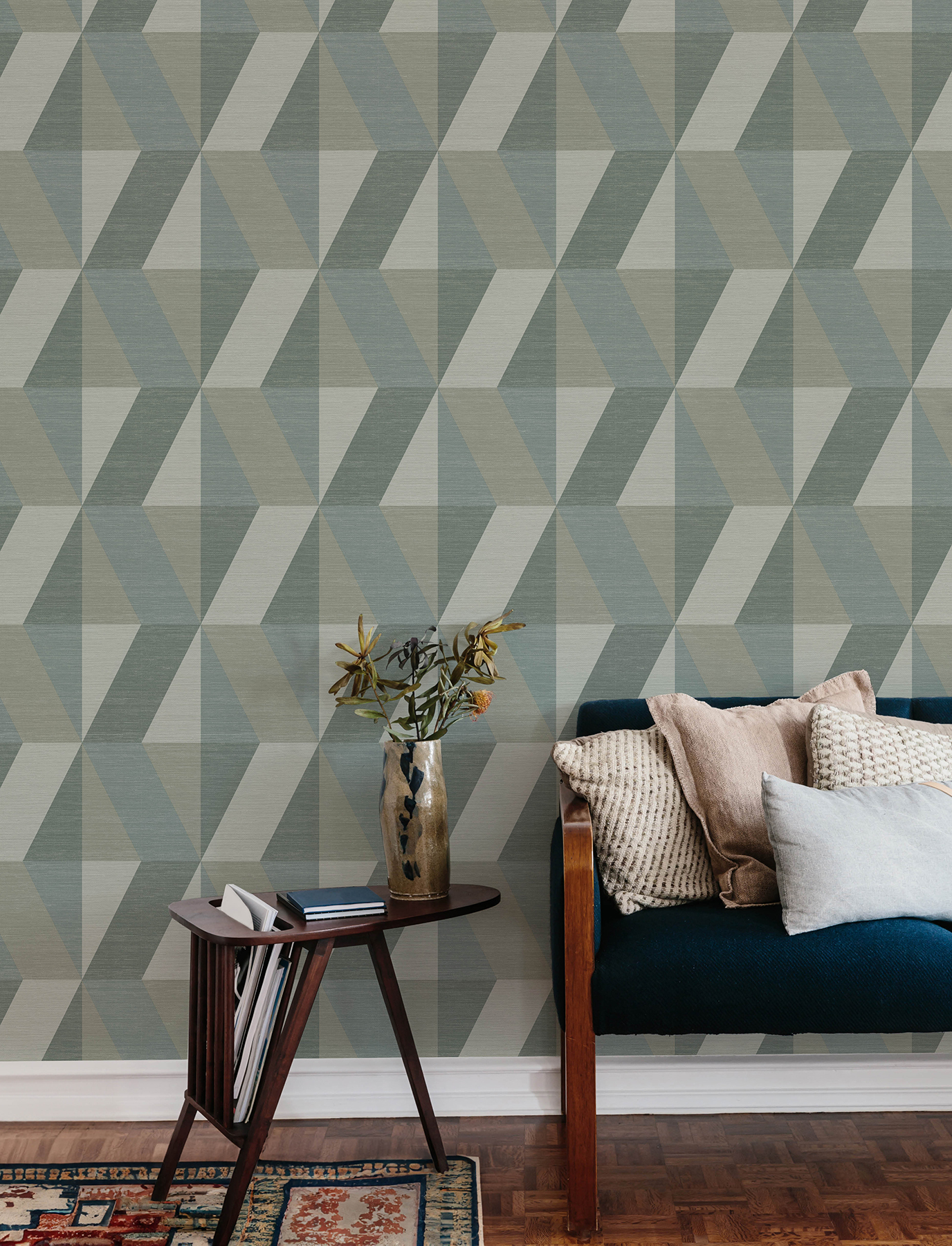 Winslow Green Geometric Faux Grasscloth Wallpaper