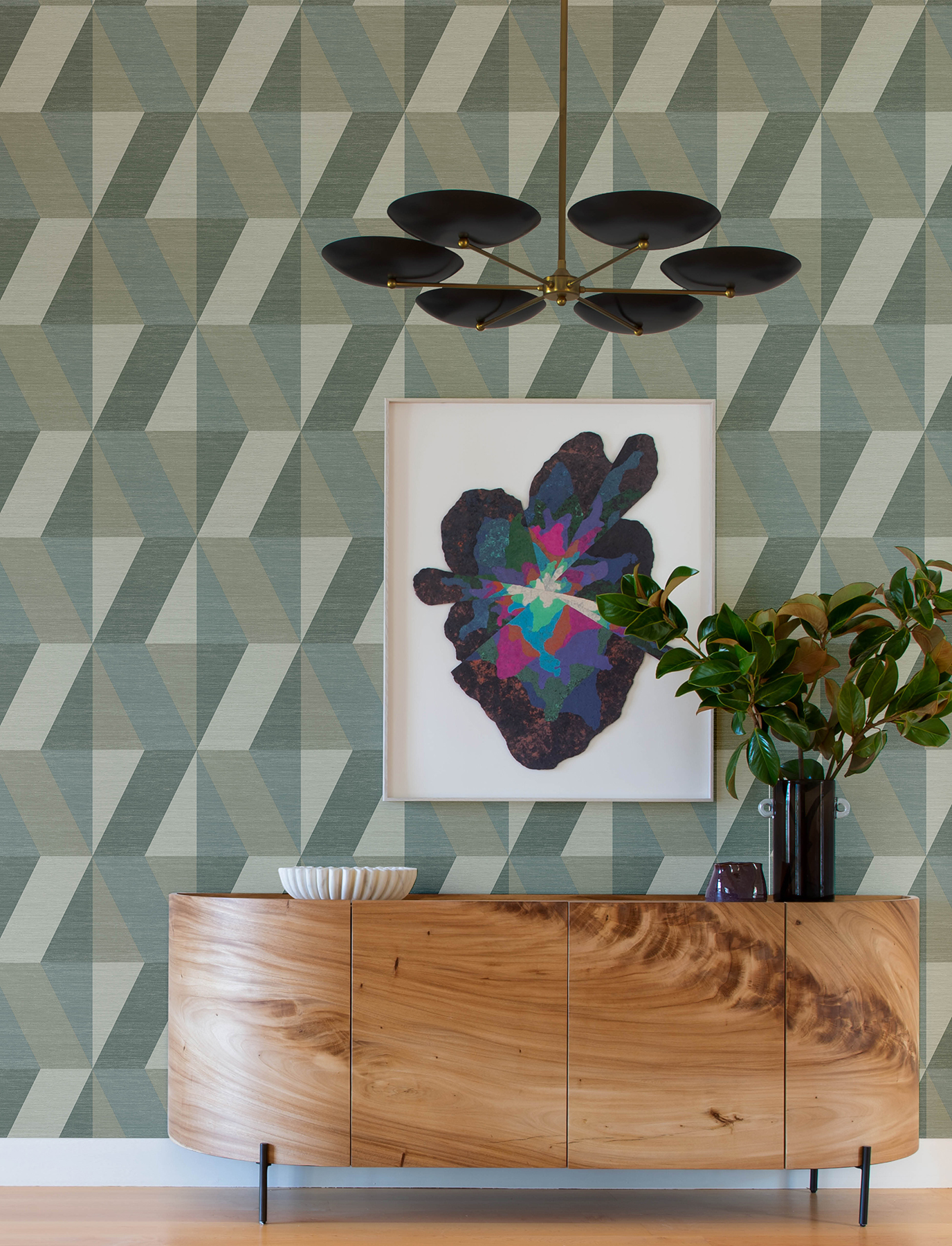 Winslow Green Geometric Faux Grasscloth Wallpaper