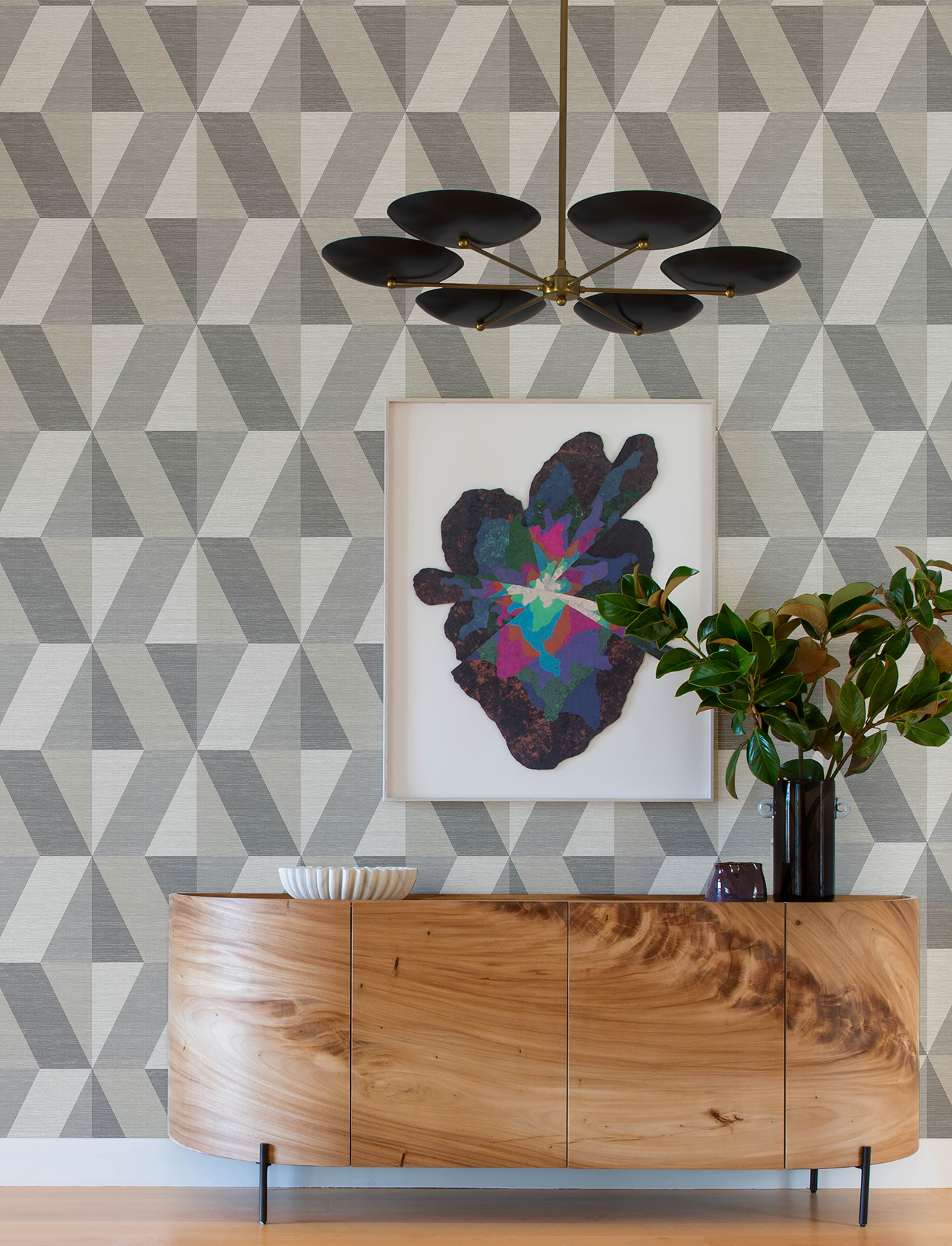 Winslow Stone Geometric Faux Grasscloth Wallpaper