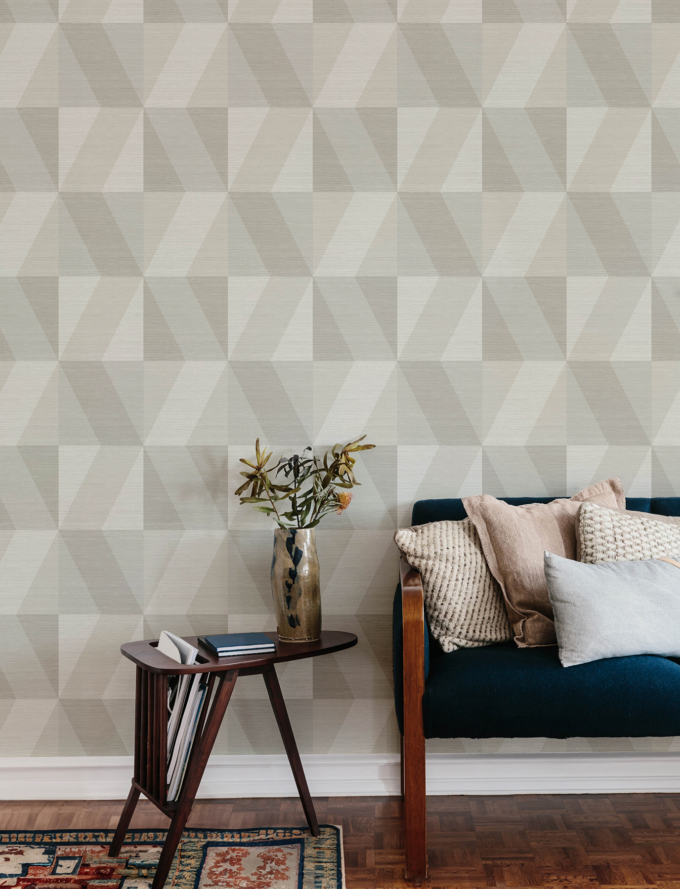 Winslow Bone Geometric Faux Grasscloth Wallpaper