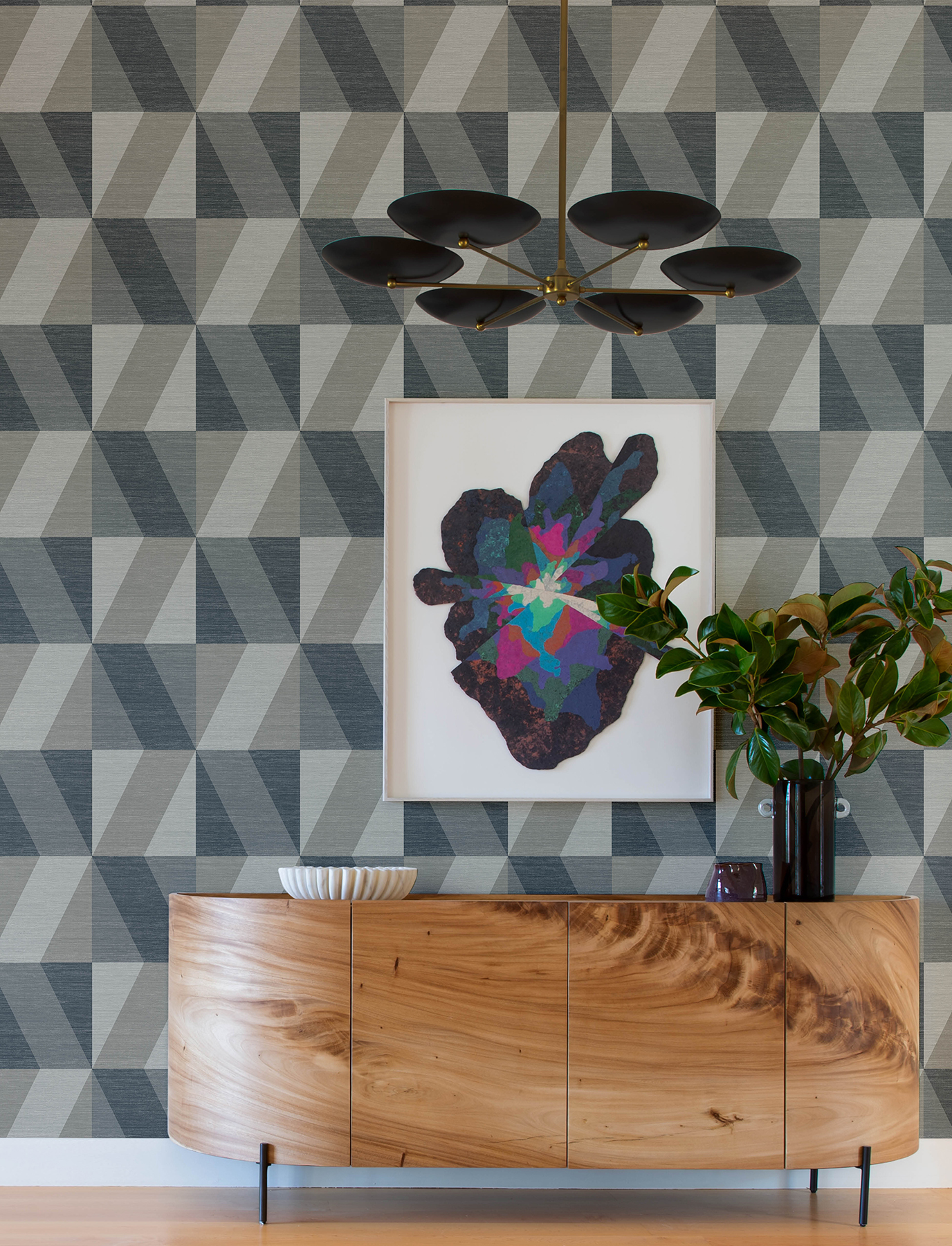 Winslow Slate Geometric Faux Grasscloth Wallpaper
