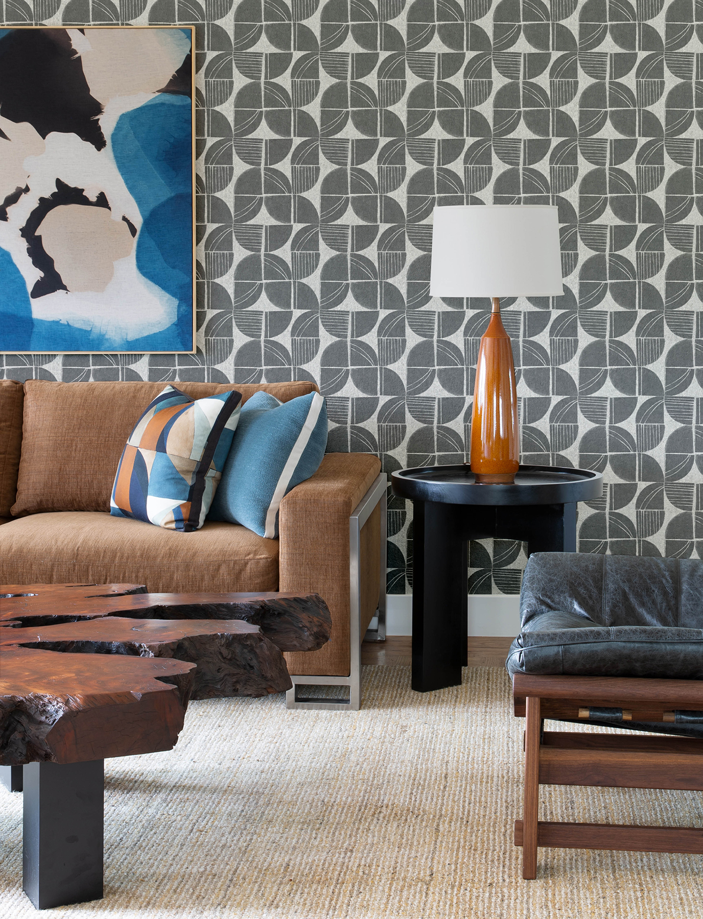 Baxter Charcoal Semicircle Mosaic Wallpaper