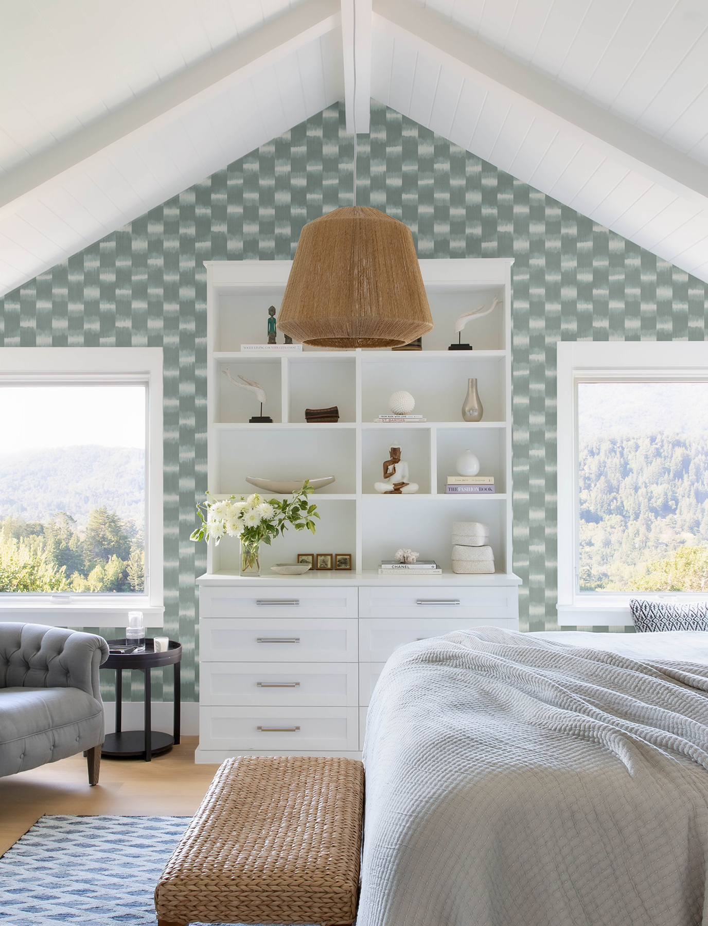 Baldwin Teal Shibori Stripe Wallpaper